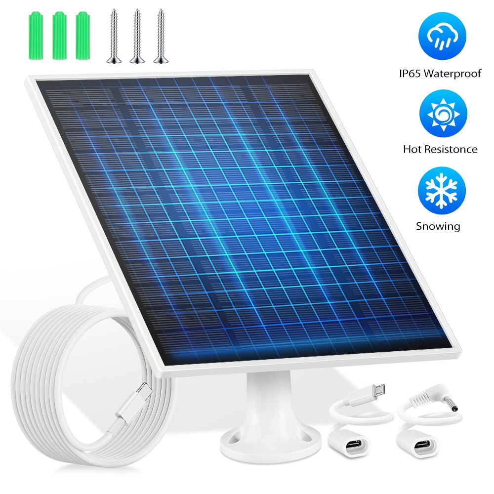 Solar Panel for Security Camera, 10W Solar Charger with Micro USB & Type-C Port