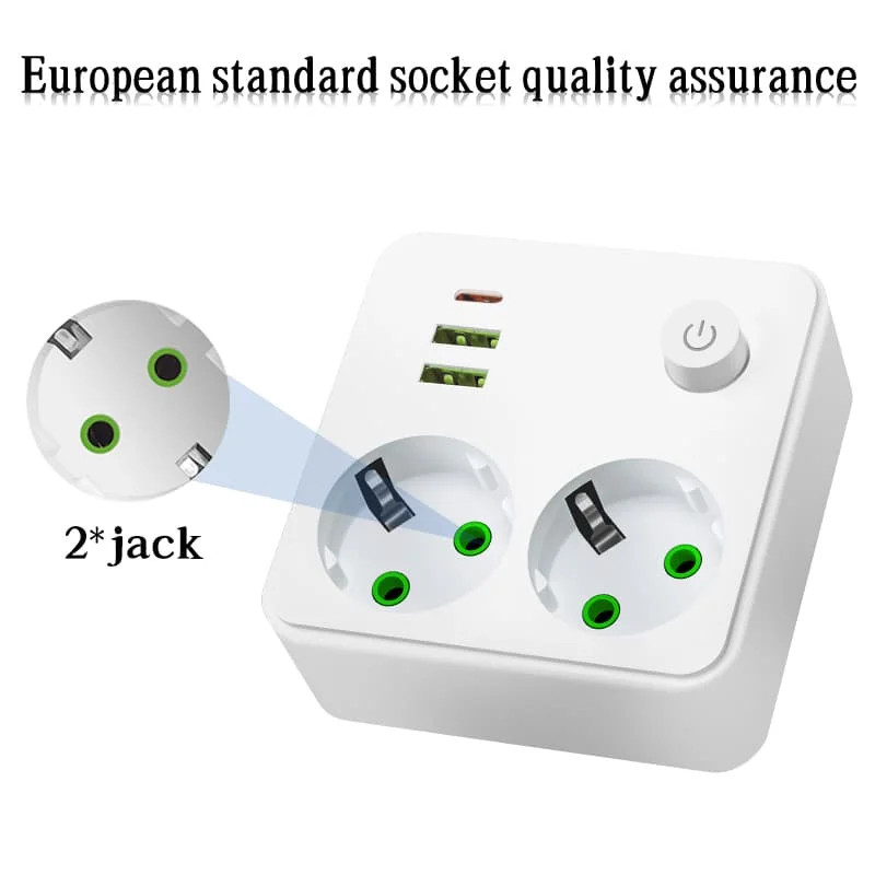 EU Plug Outlet 2 Sockets Multitap Wall Power Strip Electrical Socket No Extensio