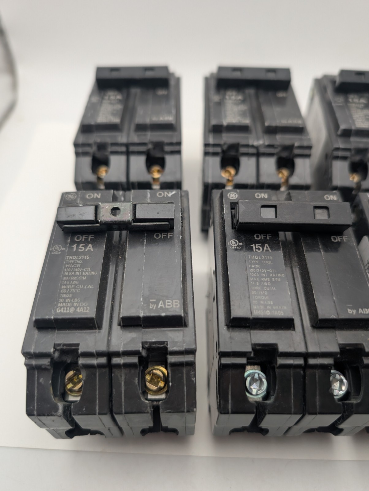 LOT OF 6 GE/ABB Q-Line 15 AMP 2 in. 2 Pole Circuit Breaker THQL2115 Storage Wear