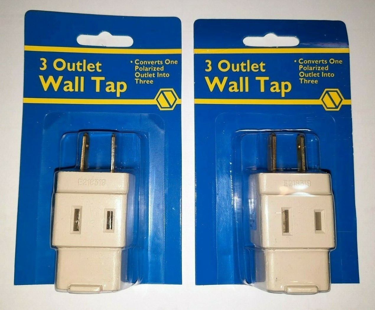 3-Outlet 2-Prong Wall Tap 3-Way Polarized AC Power Adapter Tan UL – Lot of 2