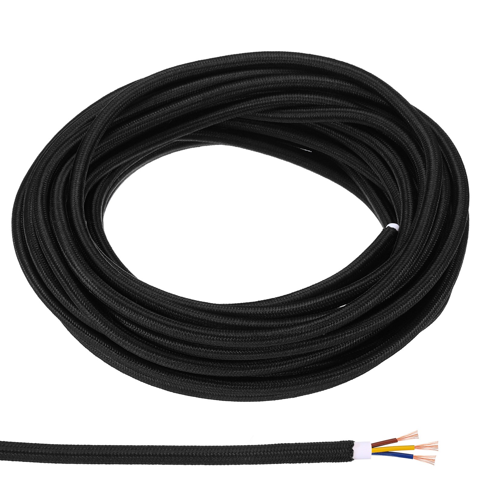 32.8ft 18AWG 3 Core Fabric Cloth Covered Round Wire Black