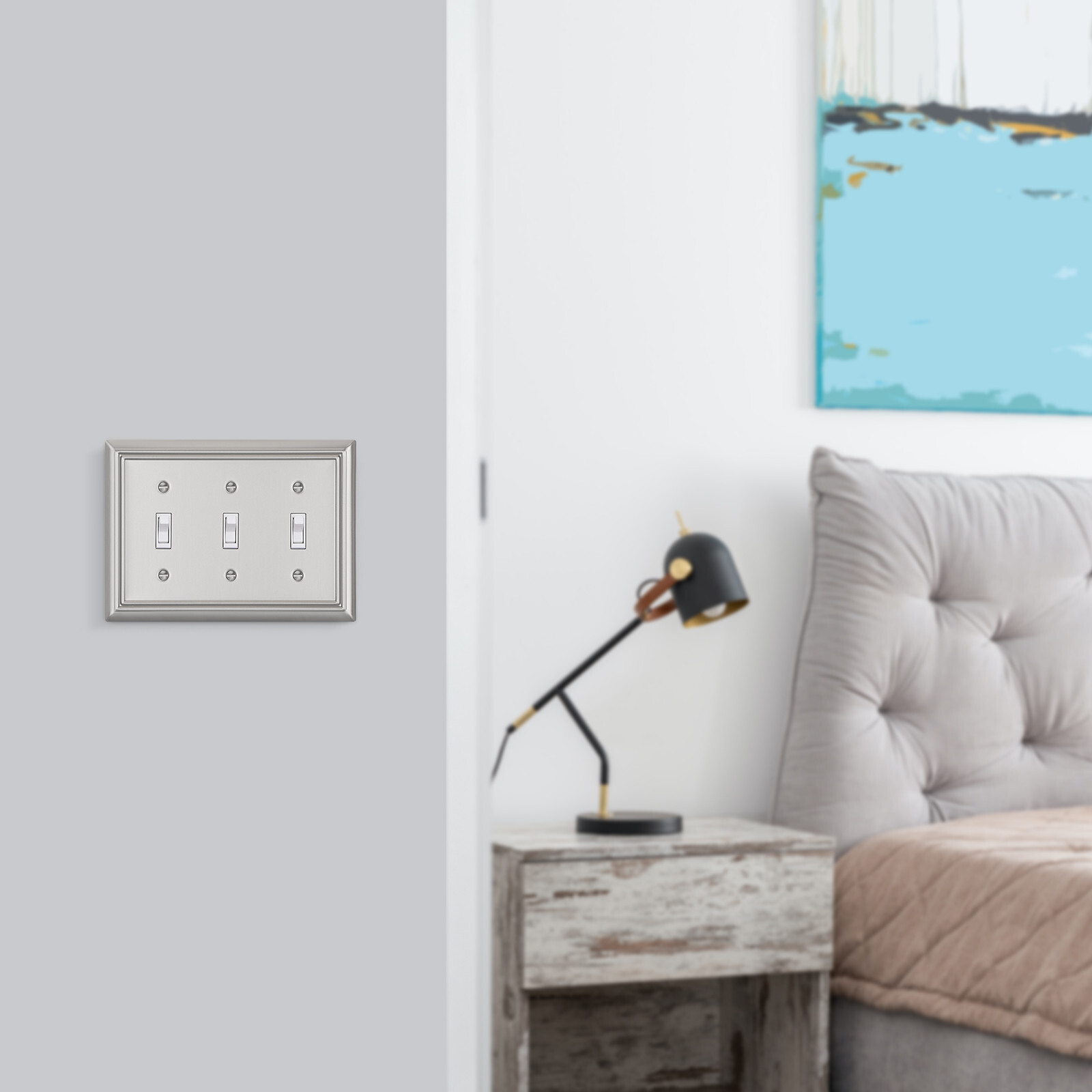 DEWENWILS 2 Pack Tripple Toggle Wallplates Brushed Nickel Light Switch Covers
