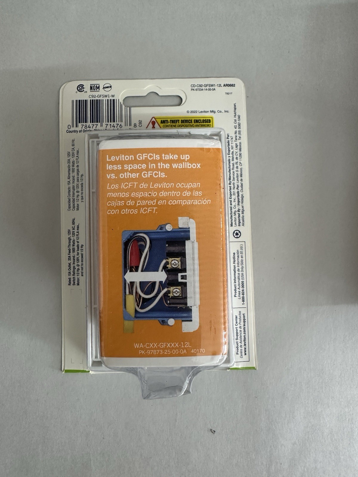 Leviton C22-SFSW1-00W 15A GFCI Combination Switch White SmartlockPro Slim 125V