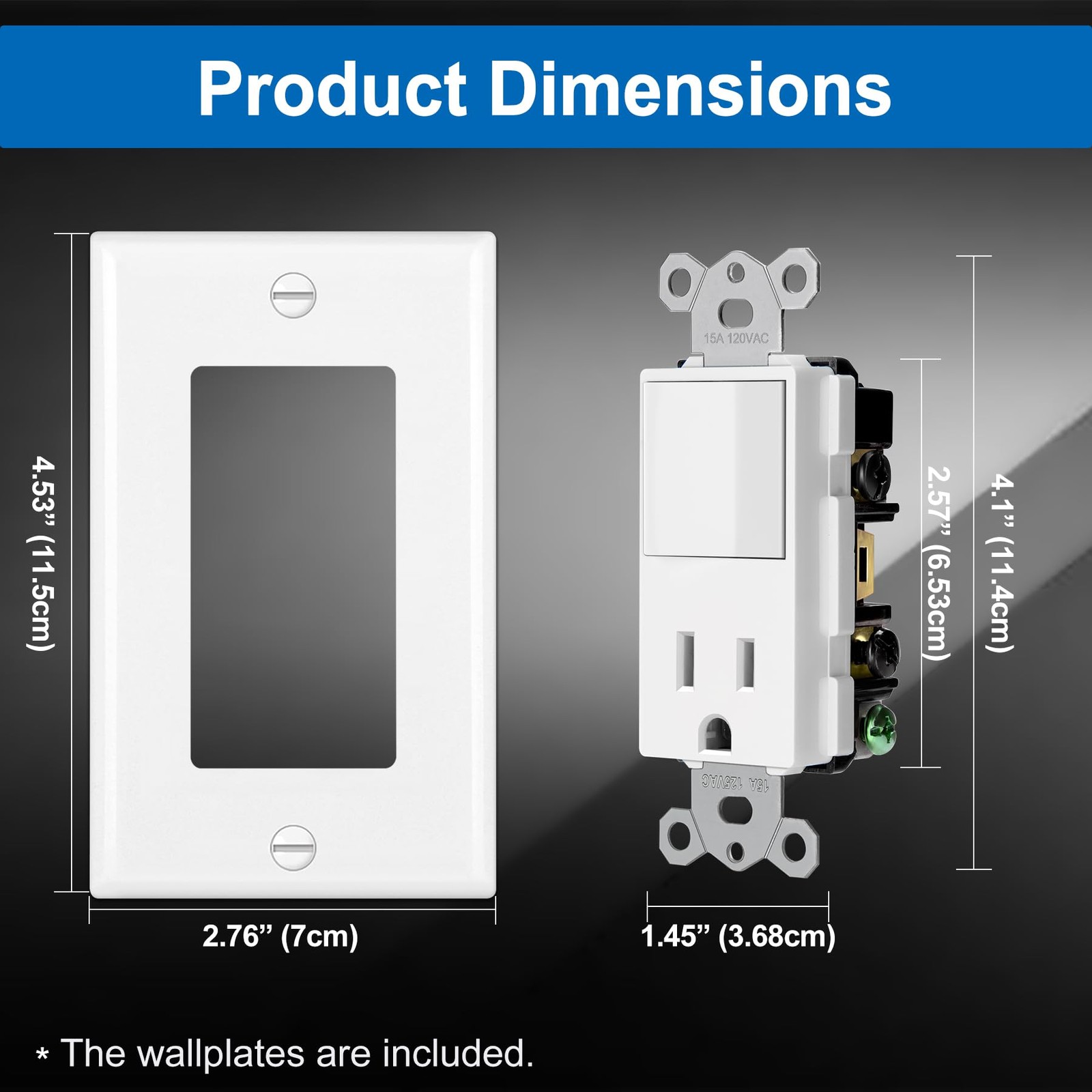 2 Pack Combination Wall Light Switch and Decor Outlet, Single Pole Rocker Switch