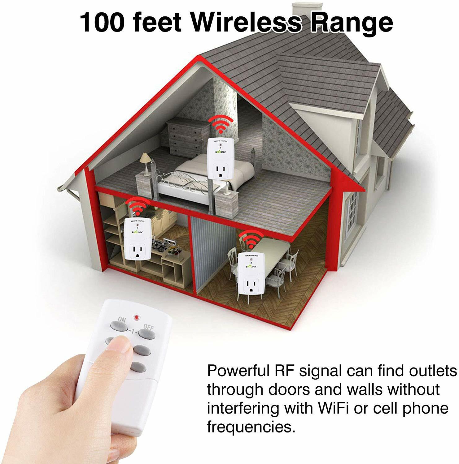 BN-LINK Wireless Remote Control Outlet Switch Power Plug -1 remote 3 plugs