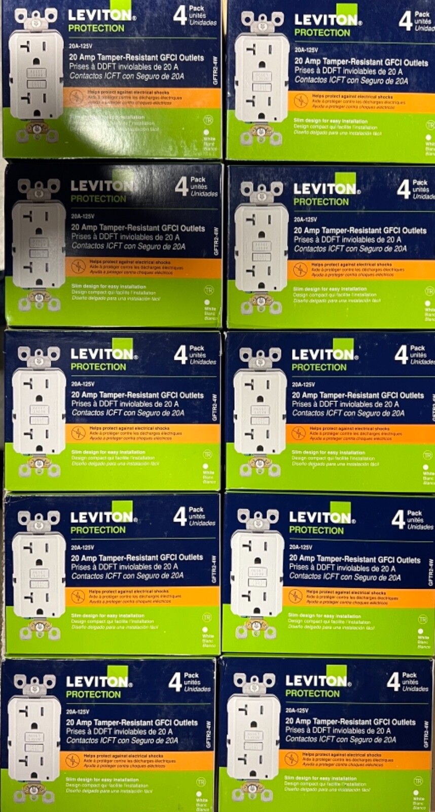 LOT OF 10 LEVITON GFTR2-4W TOTAL 40PCS 20A GFCI OUTLET TAMPER RESISTANT WHITE