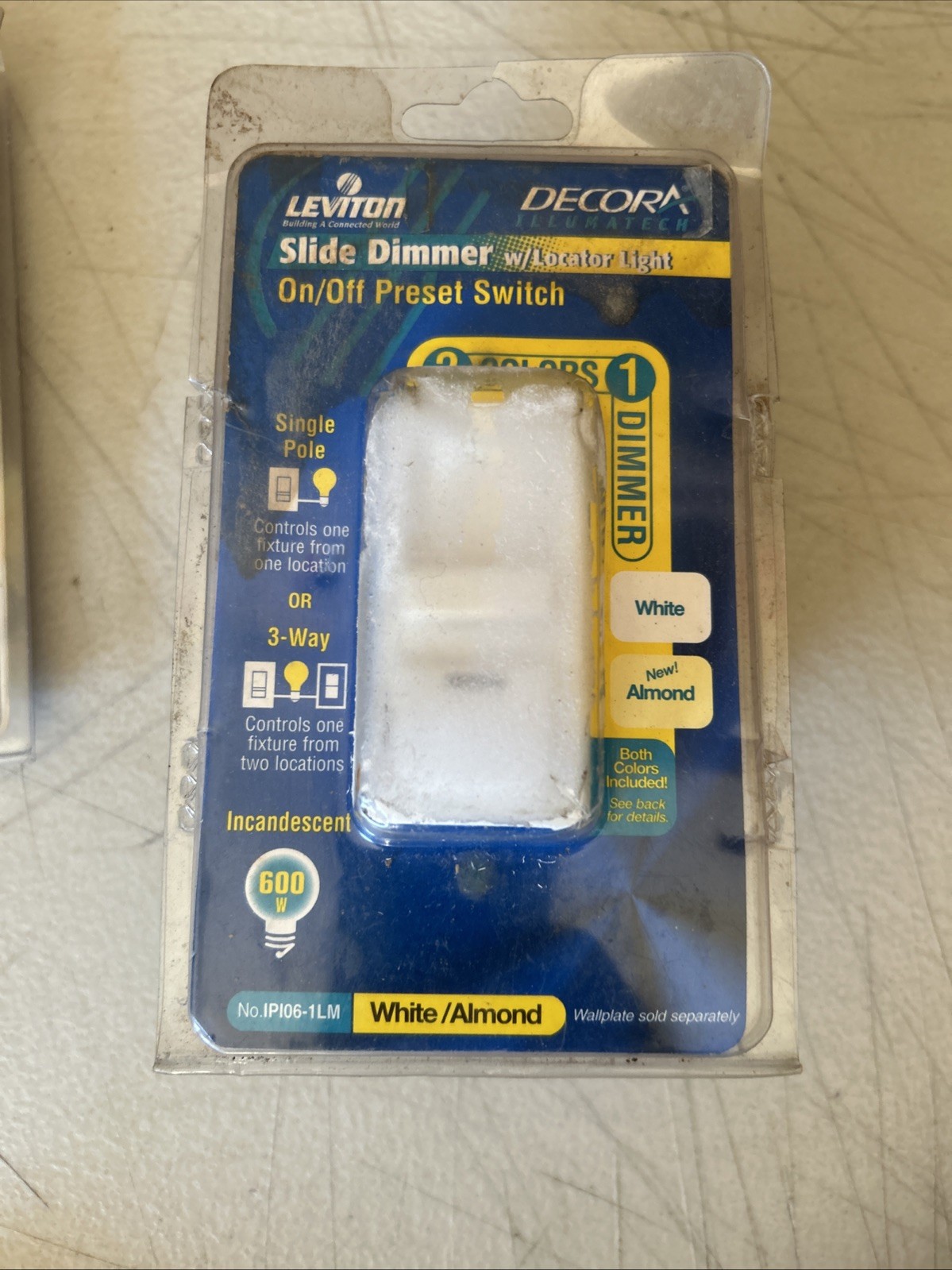 3Pcs Leviton Decora White Slide Dimmer IPI06-1LM, 5675-W Outlet & Switch Lot NEW