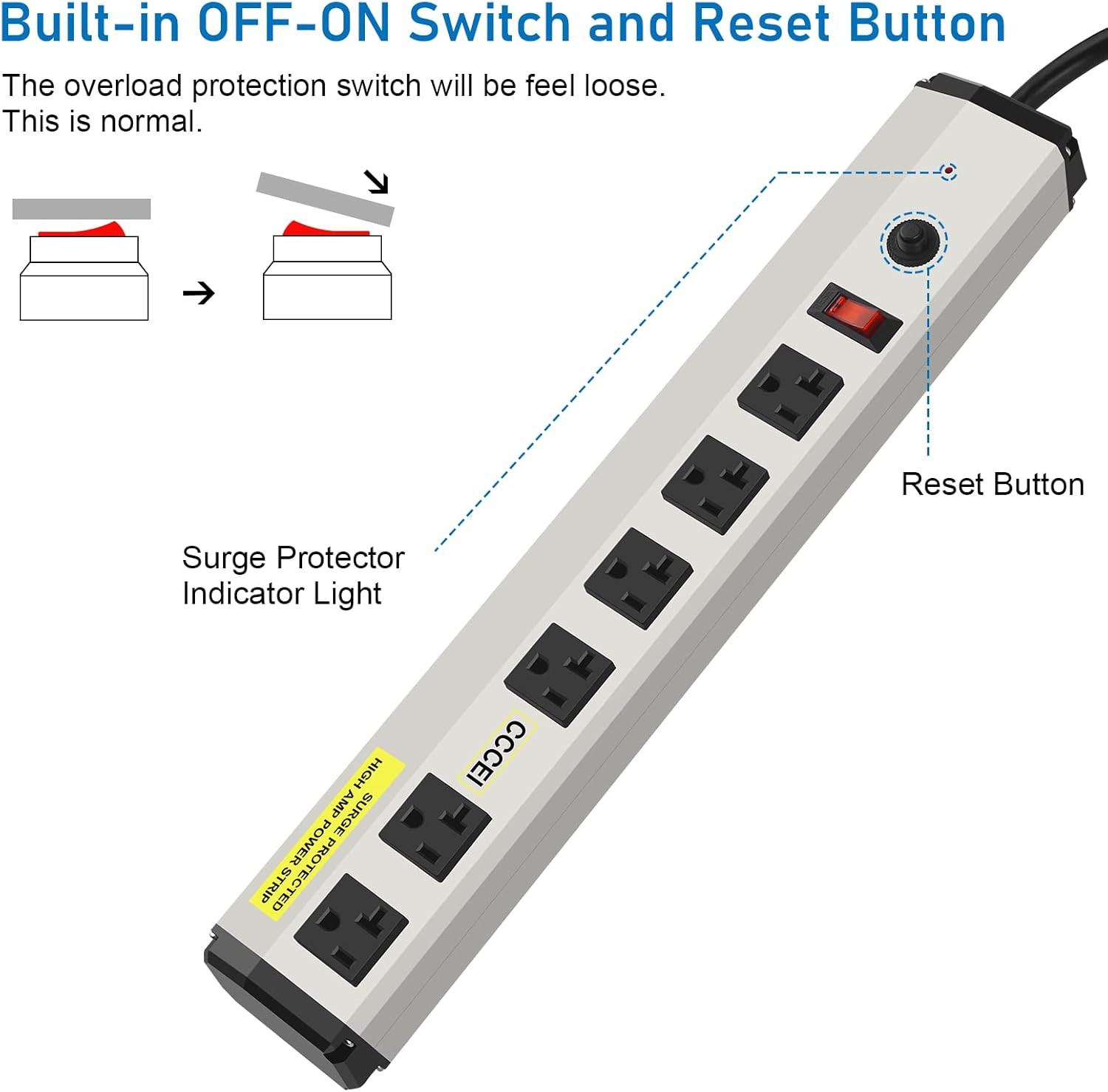 CCCEI Heavy Duty Power Strip Surge Protector 20 Amp, High Amp Industrial Shop Ga