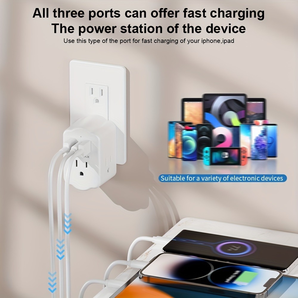 Multi Functional Wall Socket With 2 USB Ports, 1 Type-C Port, And 3 AC Plug Port