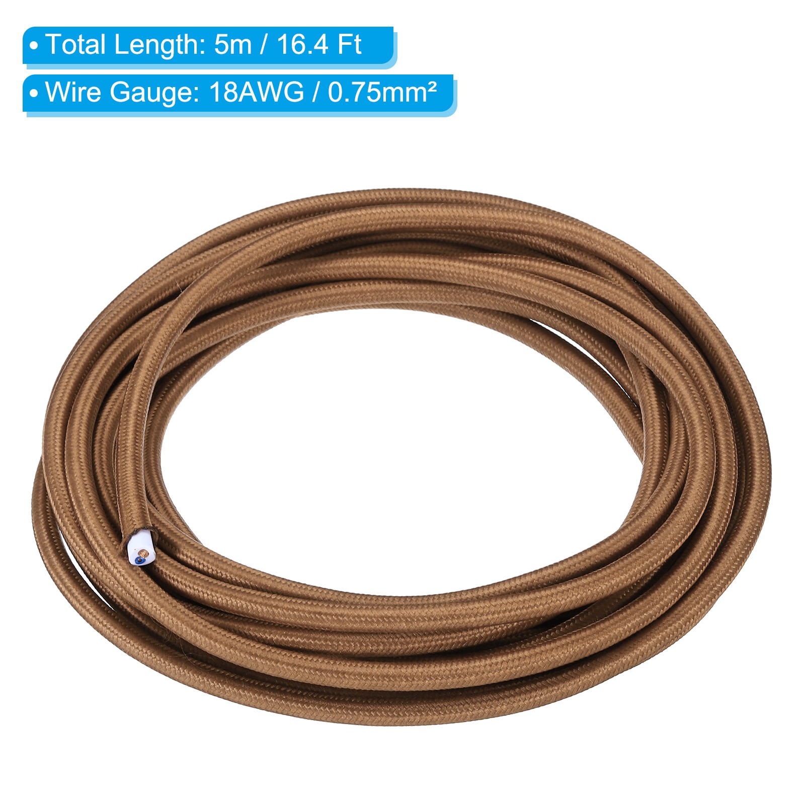 16.4ft 18AWG 2 Core Fabric Cloth Covered Round Wire Brown