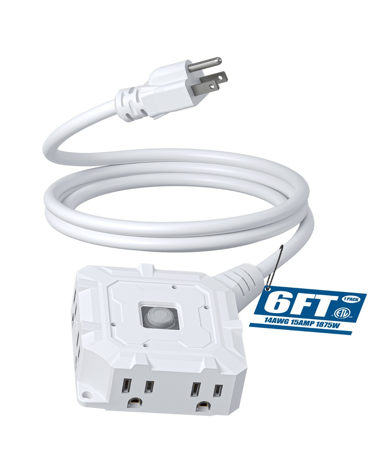 DEWENWILS Outdoor Extension Cord 6-Outlet 14/3 SJTW Waterproof 15A White