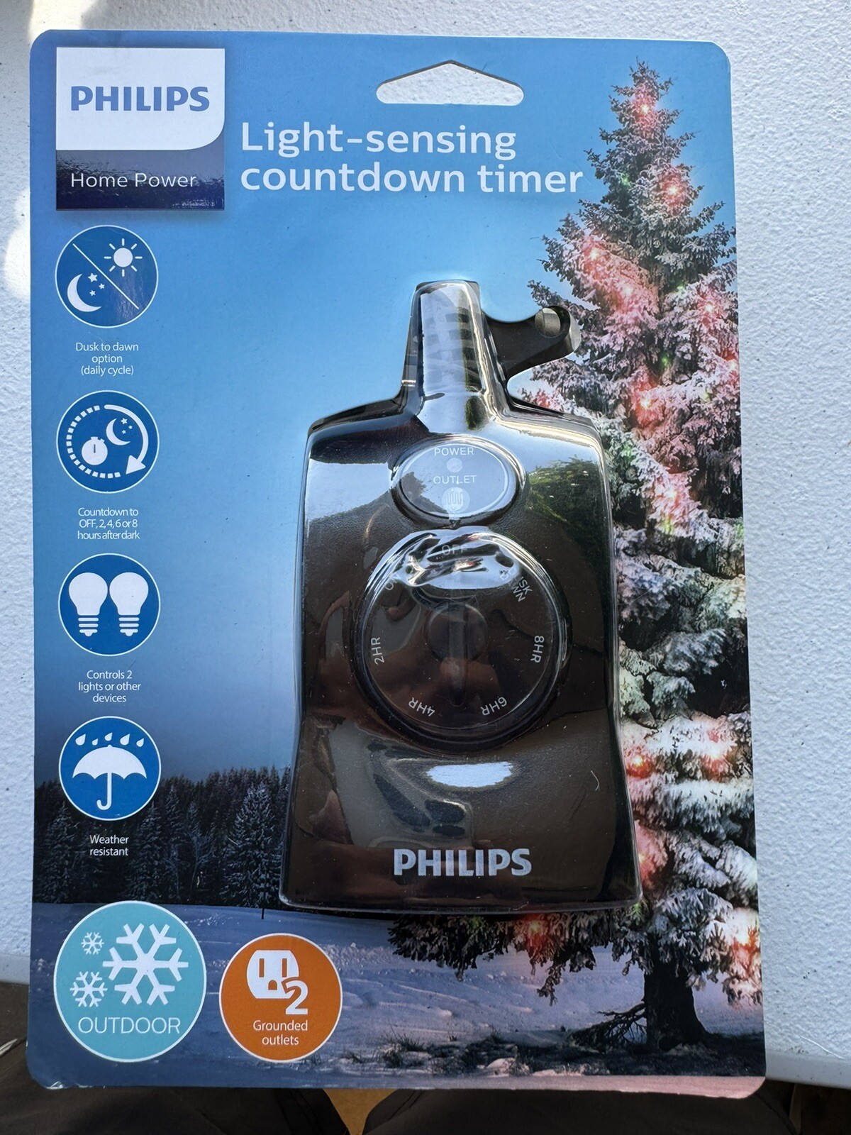 Philips Dusk to Dawn 8/6/4/2hr Countdown Timer Outdoor 2 Outlet Grounded