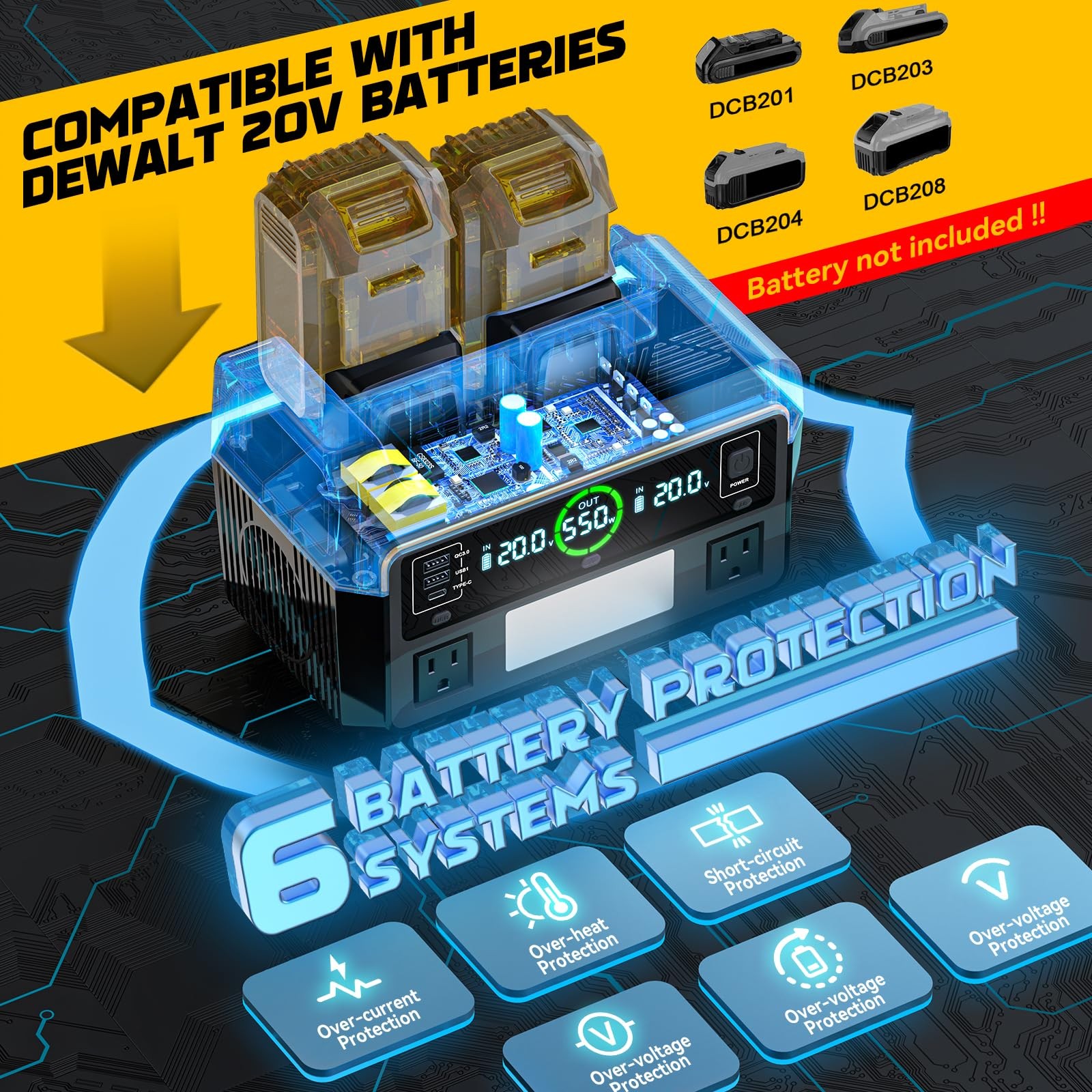 550W Power Station Compatible with Dewalt: LIVOWALNY Portable Generator DC