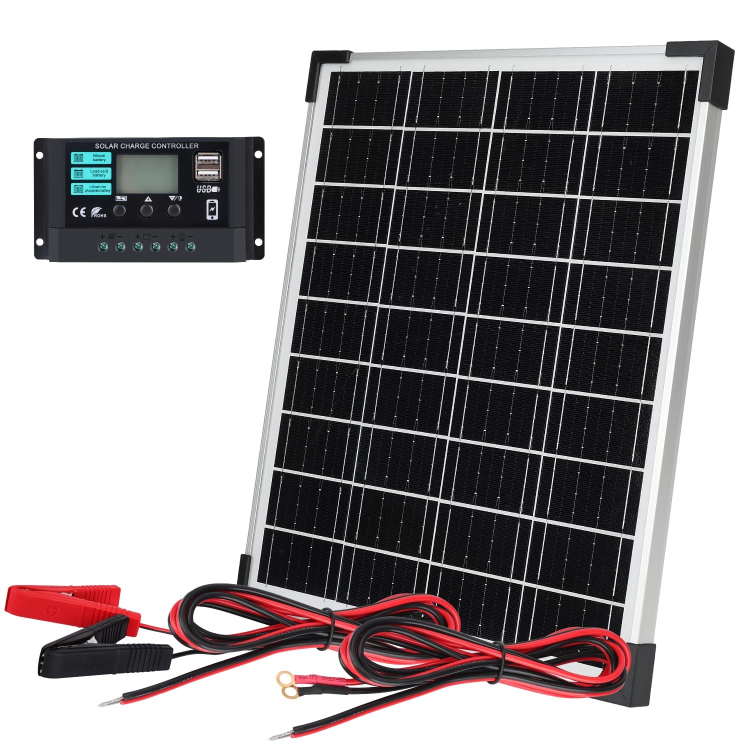 Solar Panels Kit 20W Monocrystalline 12V 10A Charge Controller – Off Grid +20.0