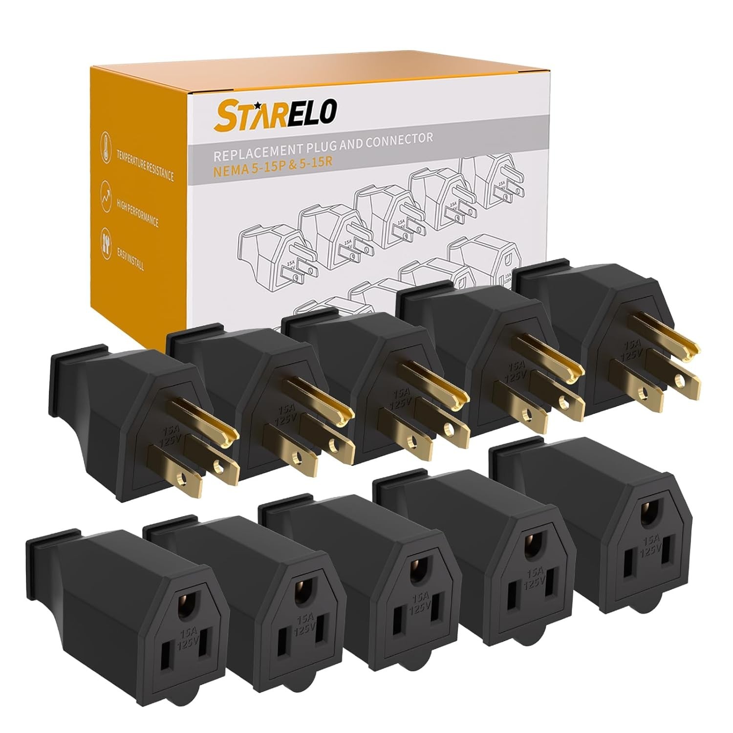 Kit 5 juegos enchufes extensión 125V 15A macho hembra 2P3H reemplazo cable