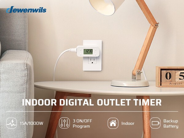 DEWENWILS 24 Hour Programmable Digital Timer Outlet, 2 Pack 3 Prong, 1/2 HP