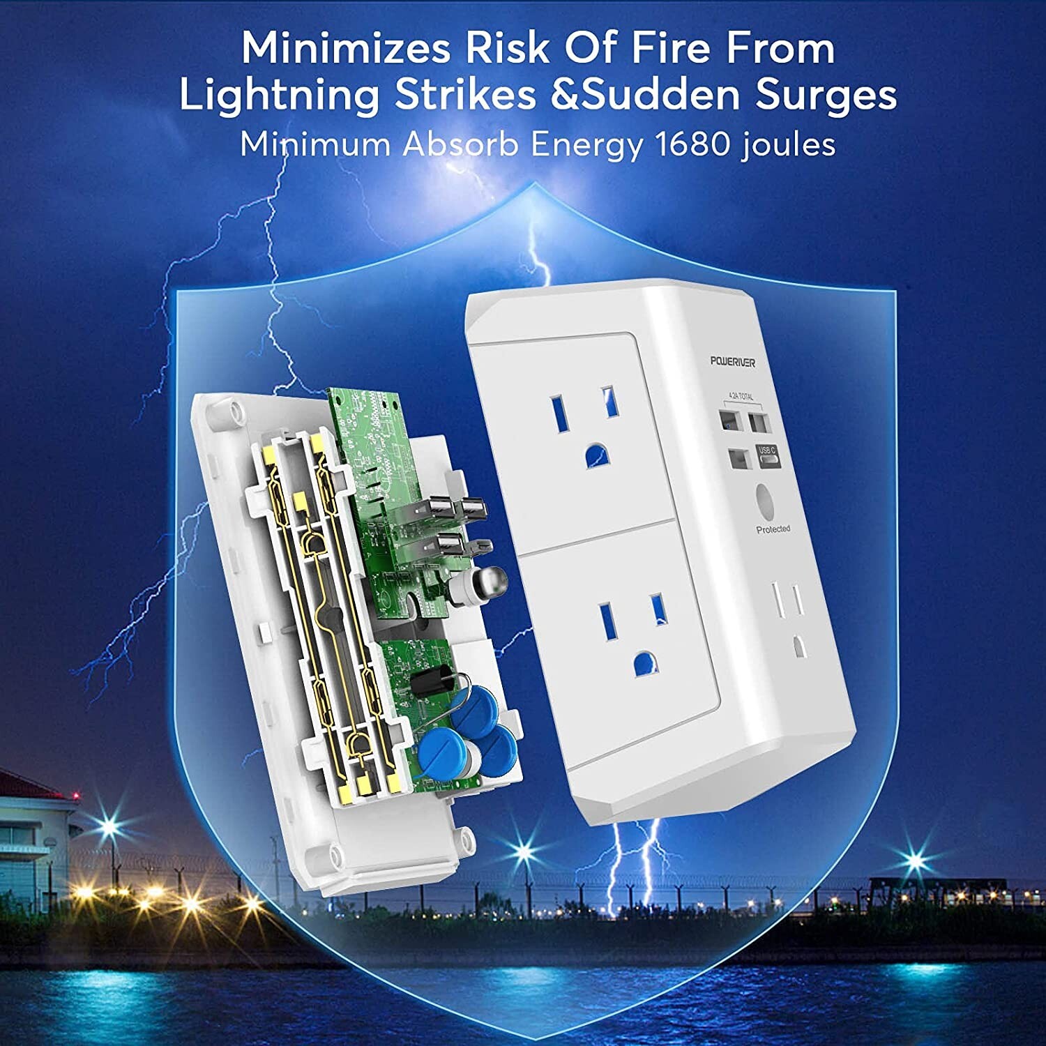 USB Wall charger .Multi port (5 plug-ins),3 USB, 1 USB-C, W/ Surge Protector.