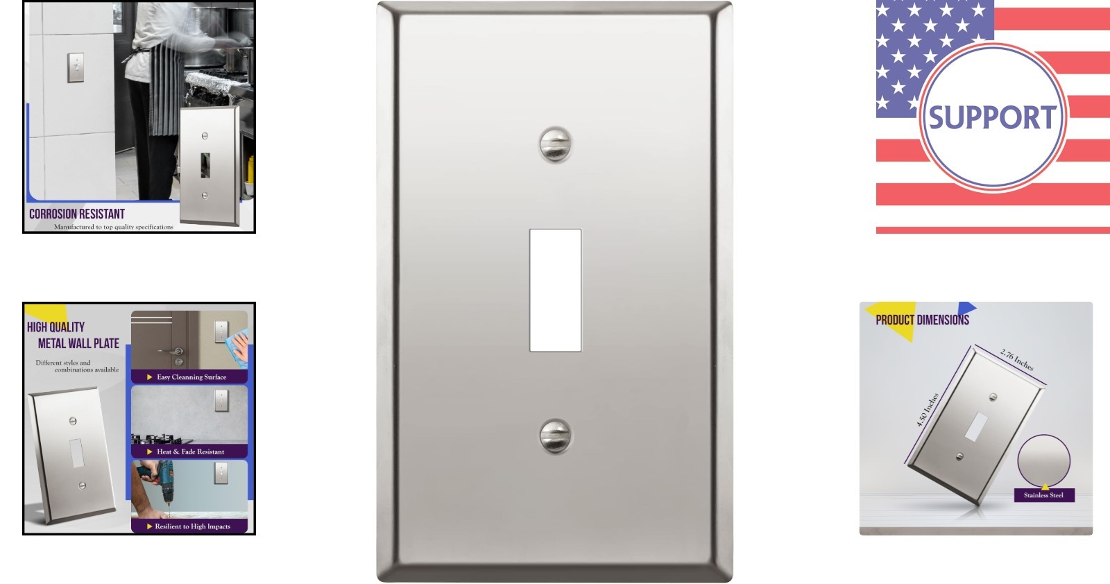 Corrosion-Resistant Polished Chrome Toggle Light Switch Wall Plate, 1-Gang