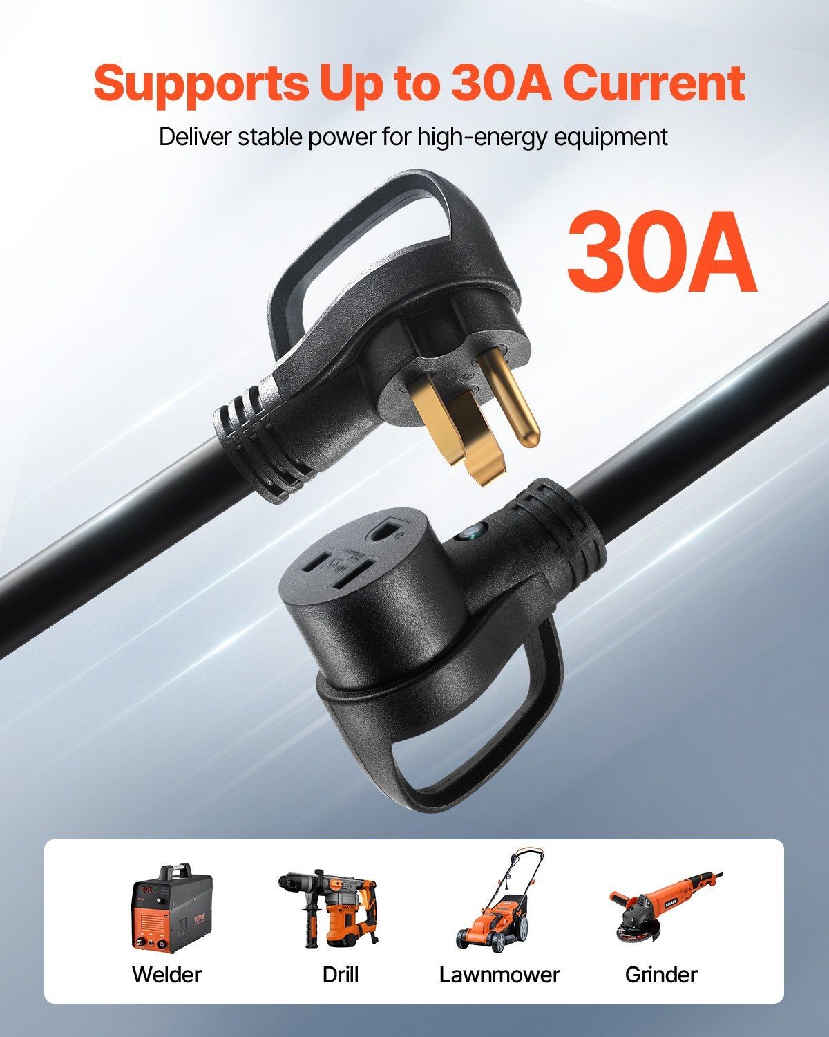 30A 50ft Generator Power Cord – NEMA 6-50P to 6-50R 250V 7500W Extension