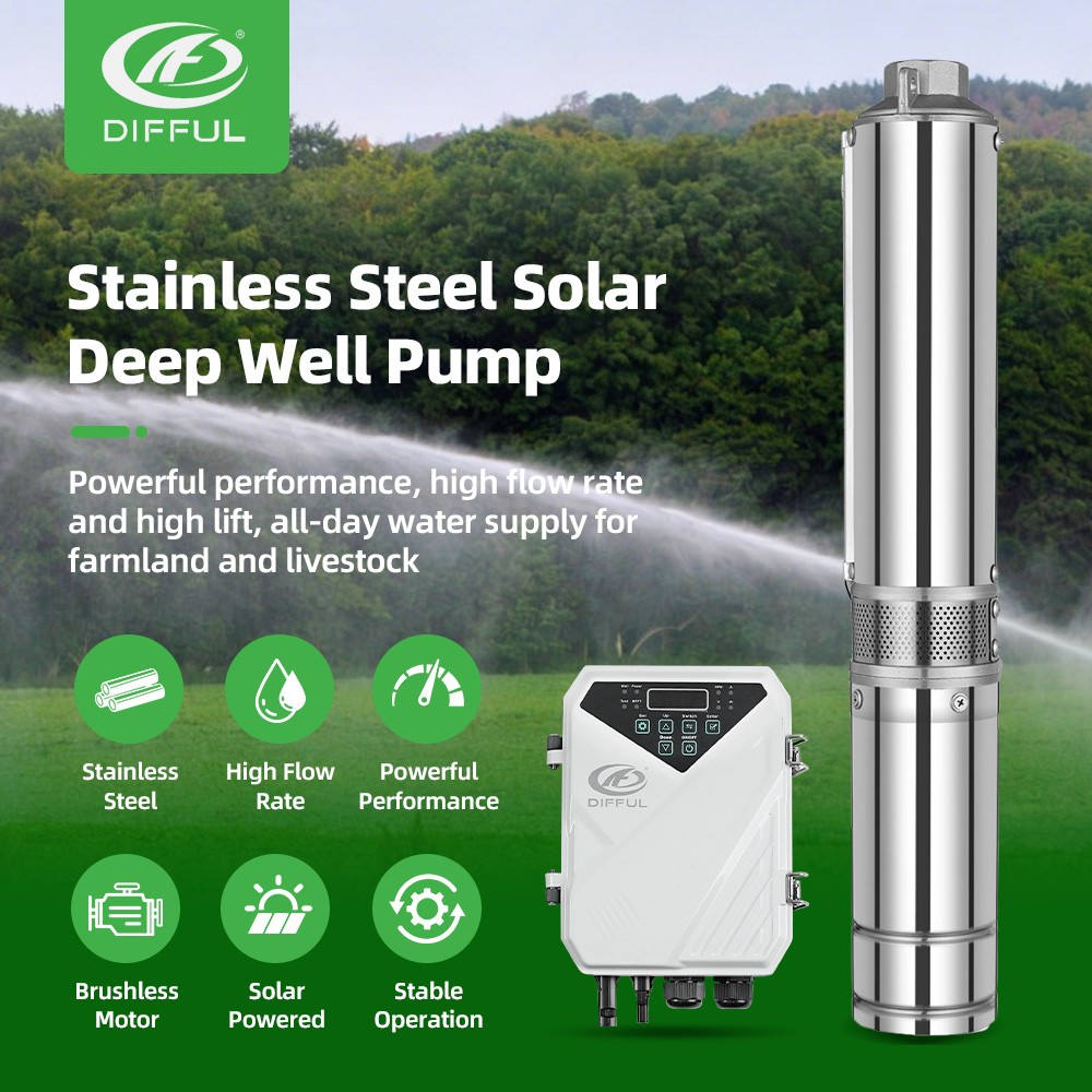 US STOCK DIFFUL 4 inch 48V 0.5HP DC Solar Powered Water Pump For Irrigation MPPT