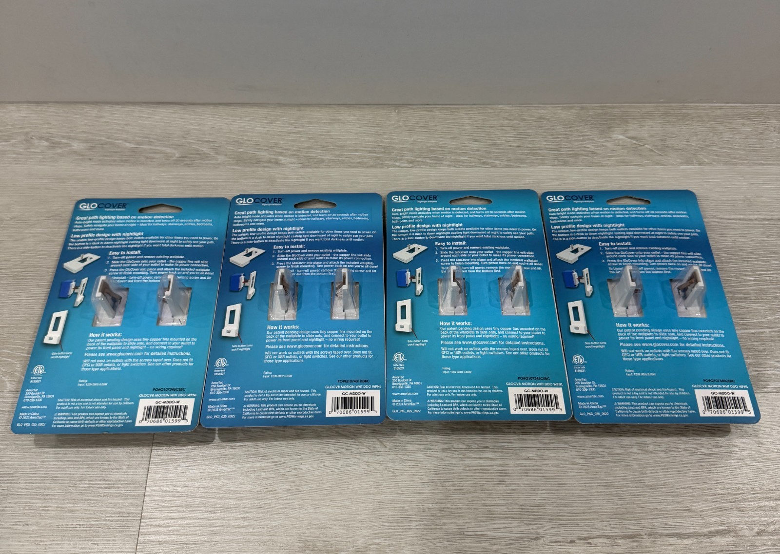 GloCover Motion Activated Light Outlet Cover Plate LED Nightlight White 4 Pack