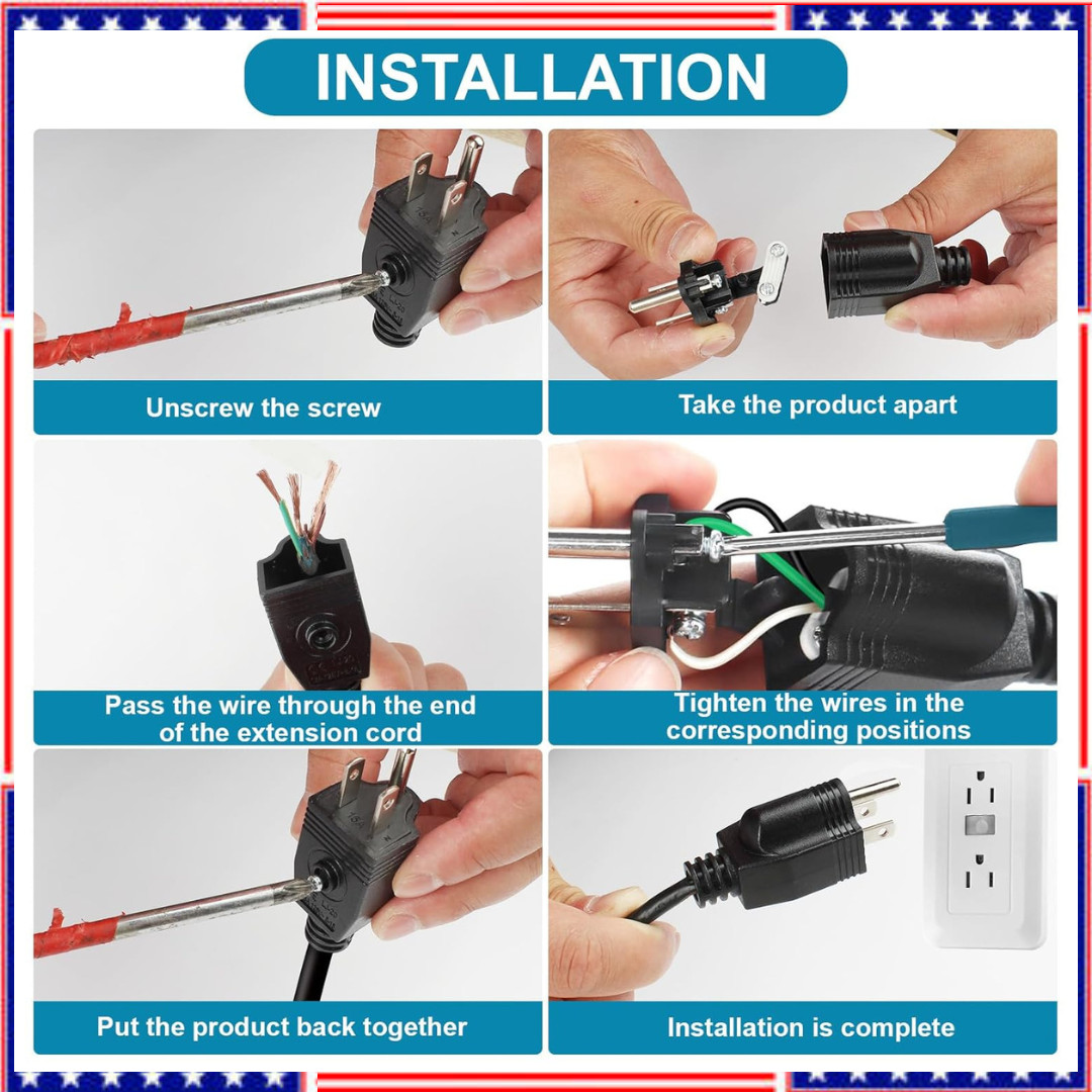 Electrical Replacement Plugs Male End Extension Cord 125V 15A 2Pole 3Wire 2 Pole
