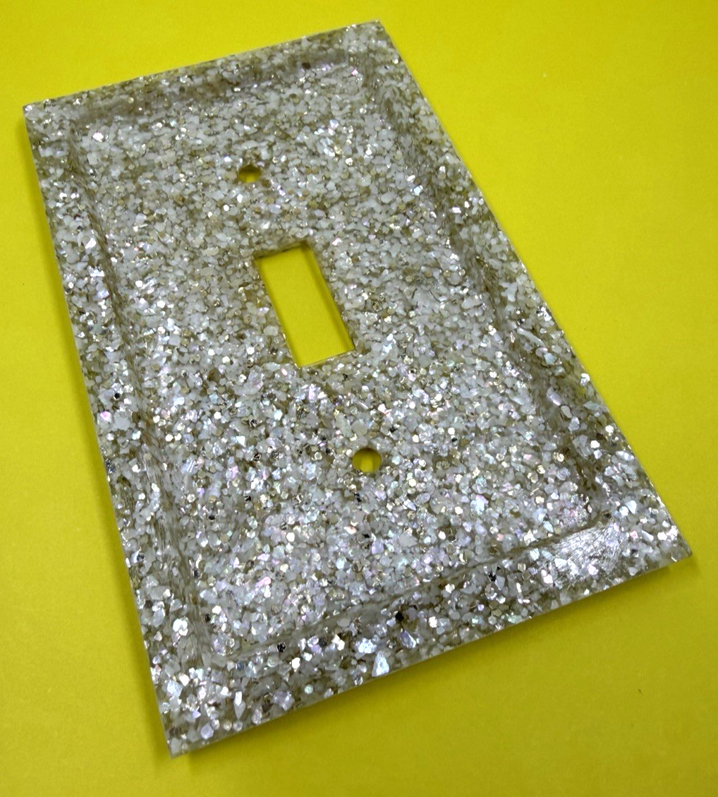 Vintage MCM Lucite Mother Pearl Silver Glitter 4 Light Switch Plate Wall Covers