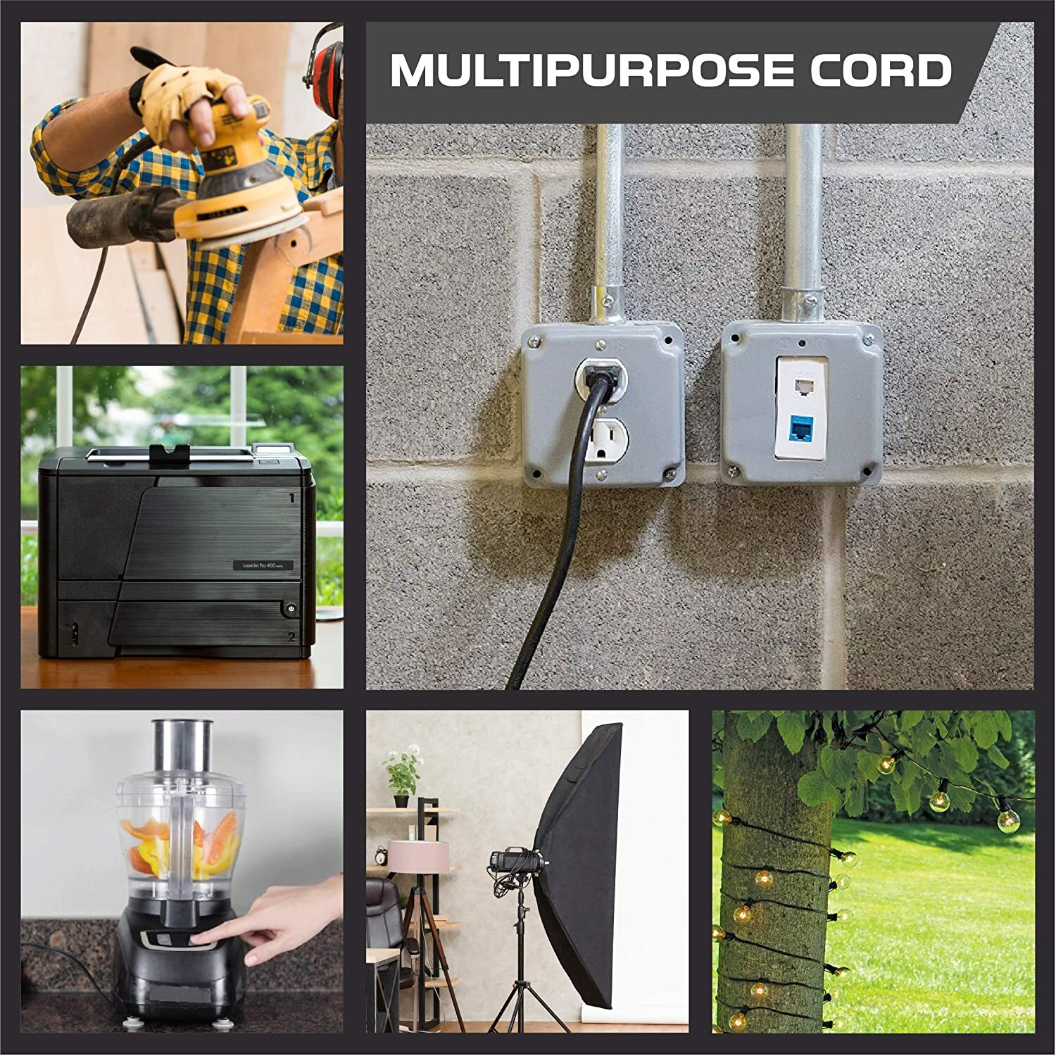 20Ft Extension Cord With 125 Volts At 13 Amps -16 AWG Power Extension Cable Cord