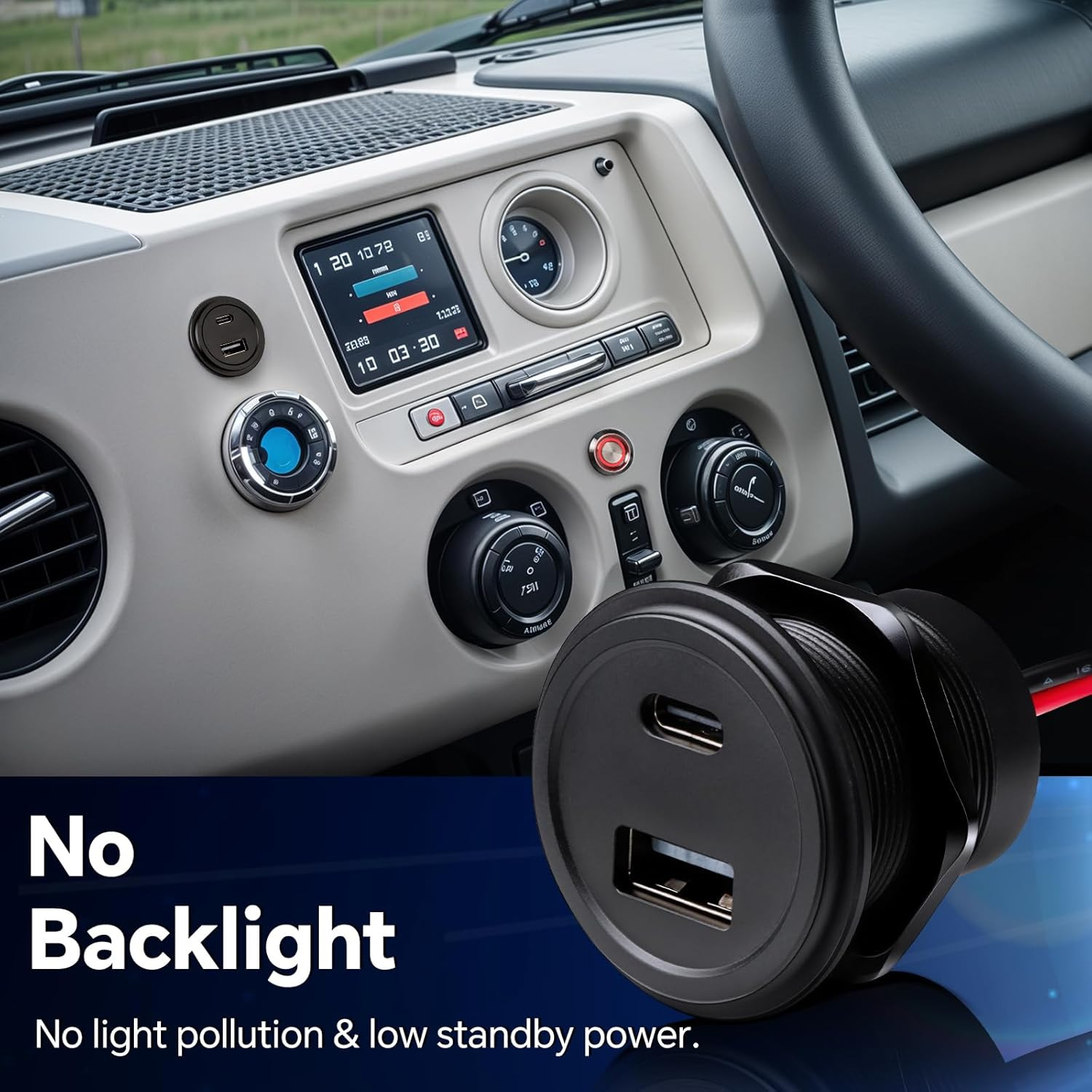 12V USB Outlet 30W PD Type-C & 18W QC3.0 Aluminum Car Charger Waterproof Dual Po