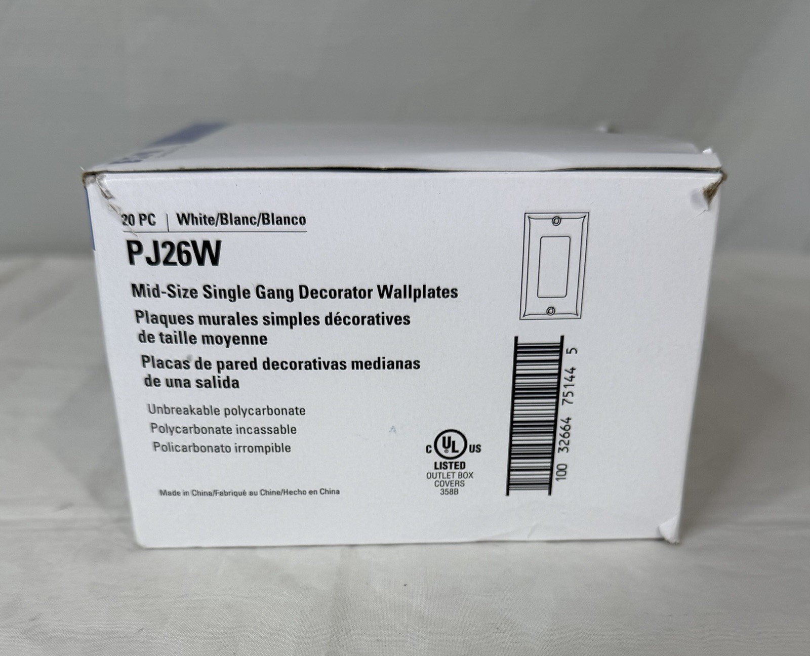 Lot Of (20) Eaton Mid Sized Single Gang Decorator Wallplates White PJ26W NIB