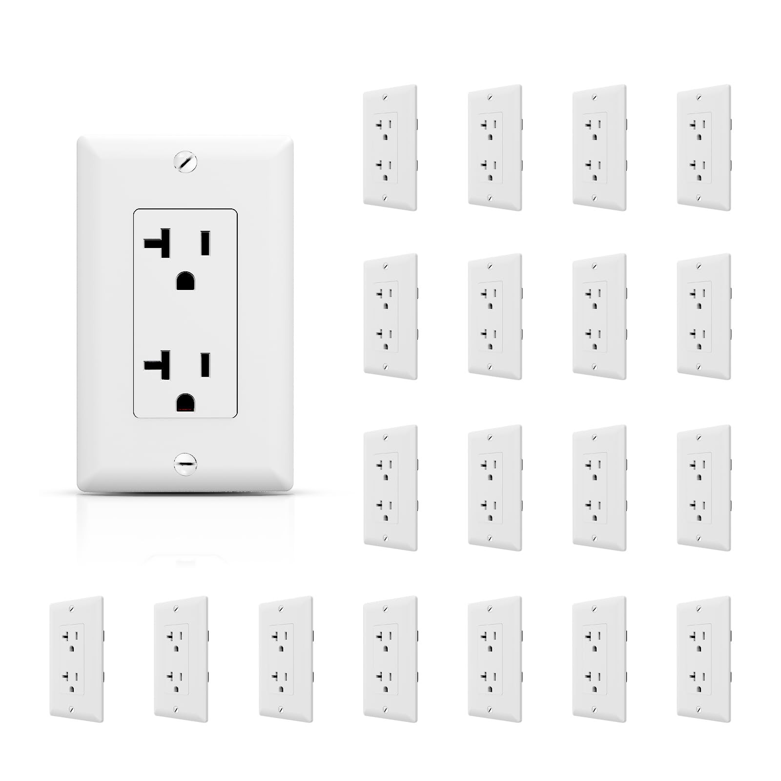 20 PCS Decorator Receptacle Electrical Wall Outlet NEMA 520R Glossy White