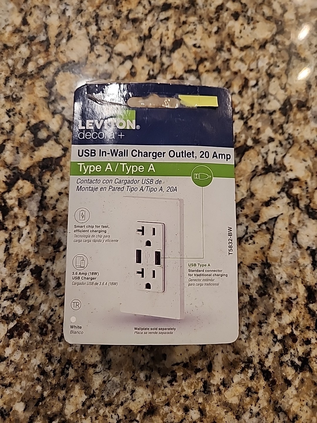 New – Leviton Decora+ 18W USB Type A Duplex Outlet T5632-BT Light Almond NEW!