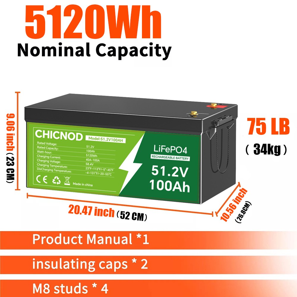 48V 50Ah/100Ah LiFePO4 Lithium Battery Built-in BMS Deep Cycle For RV Golf Cart