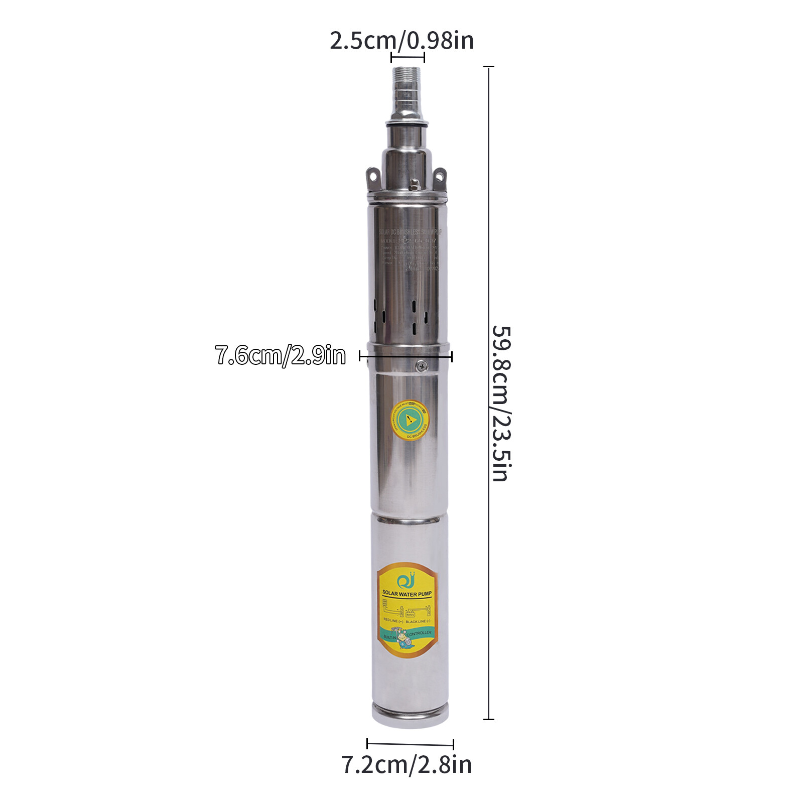 2.75” DC 24V Solar Deep Well Pump Water Pump 528GPH Stainless Steel Submersible