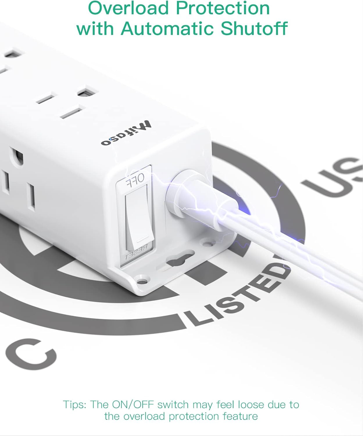 Surge Protector Power Strip – 12 Widely Spaced Multi Outlets, Wall Mount, 3 Side