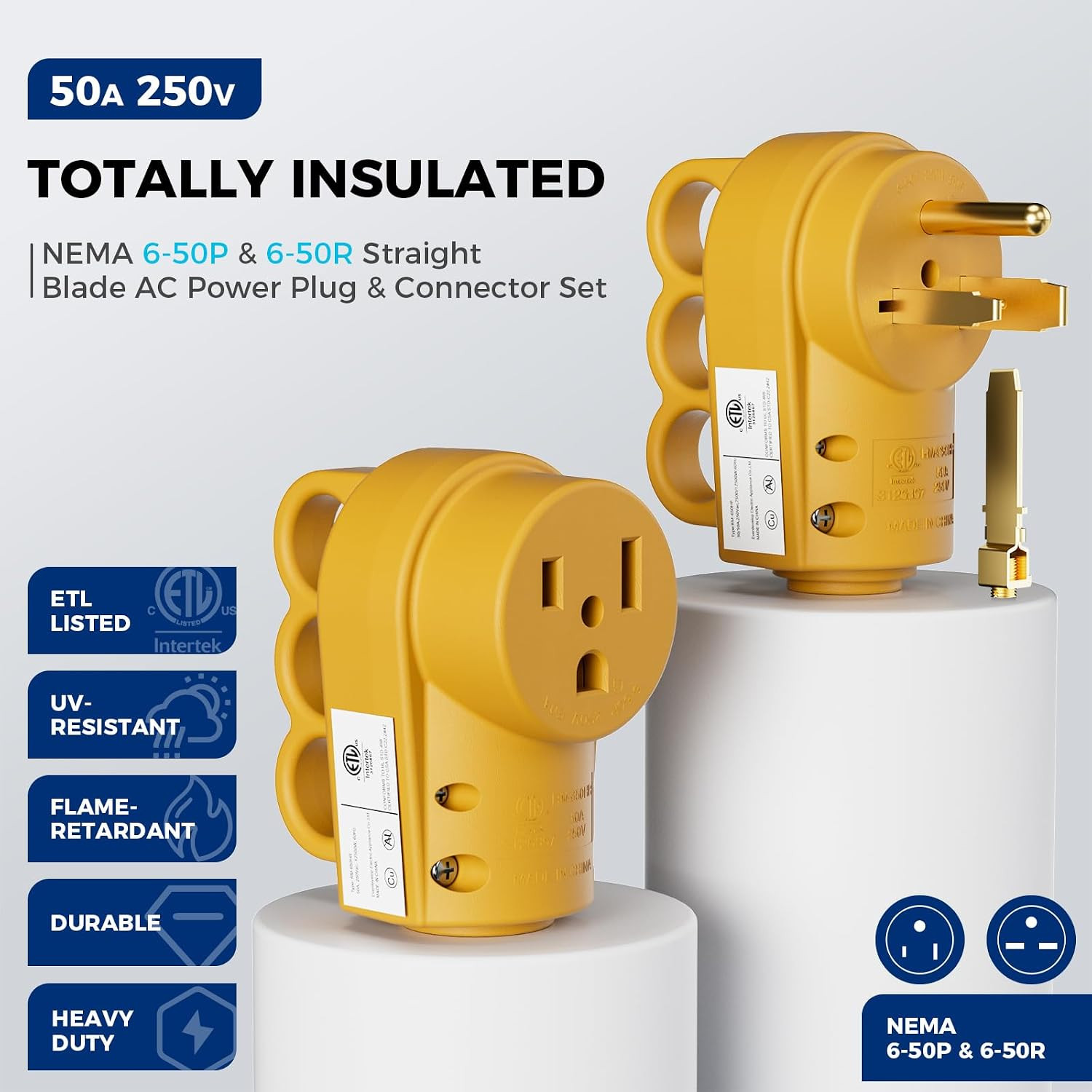 2 Pack NEMA 6-50R 50A 250V Female Welder Receptacle, Heavy Duty Rewirable 3-Pron