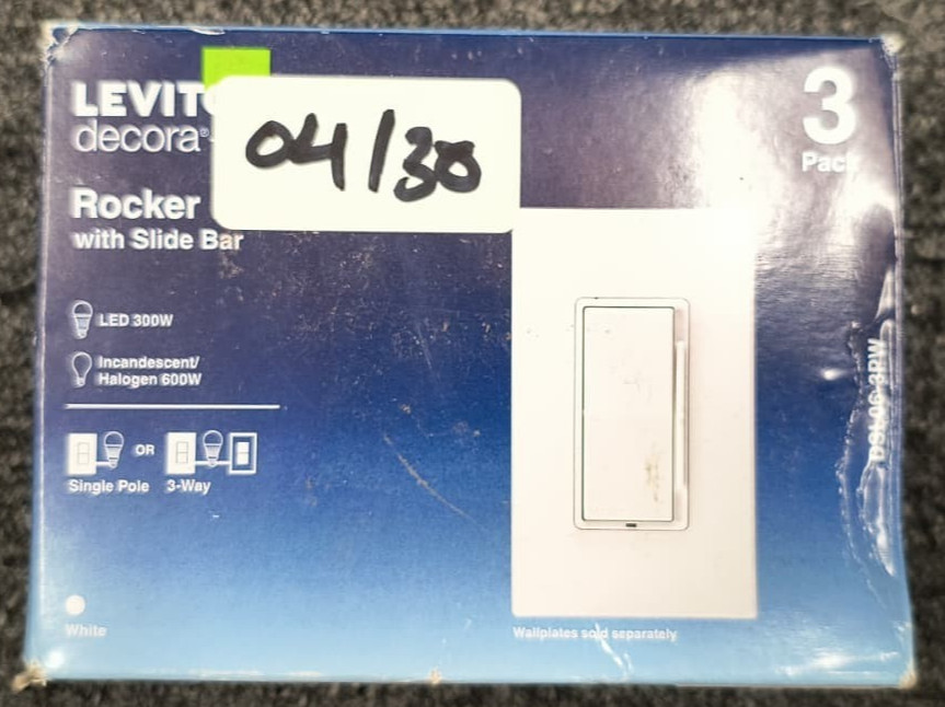 3 pack Leviton Decora 600W Universal Rocker Slide Dimmer – New Distressed , Z1