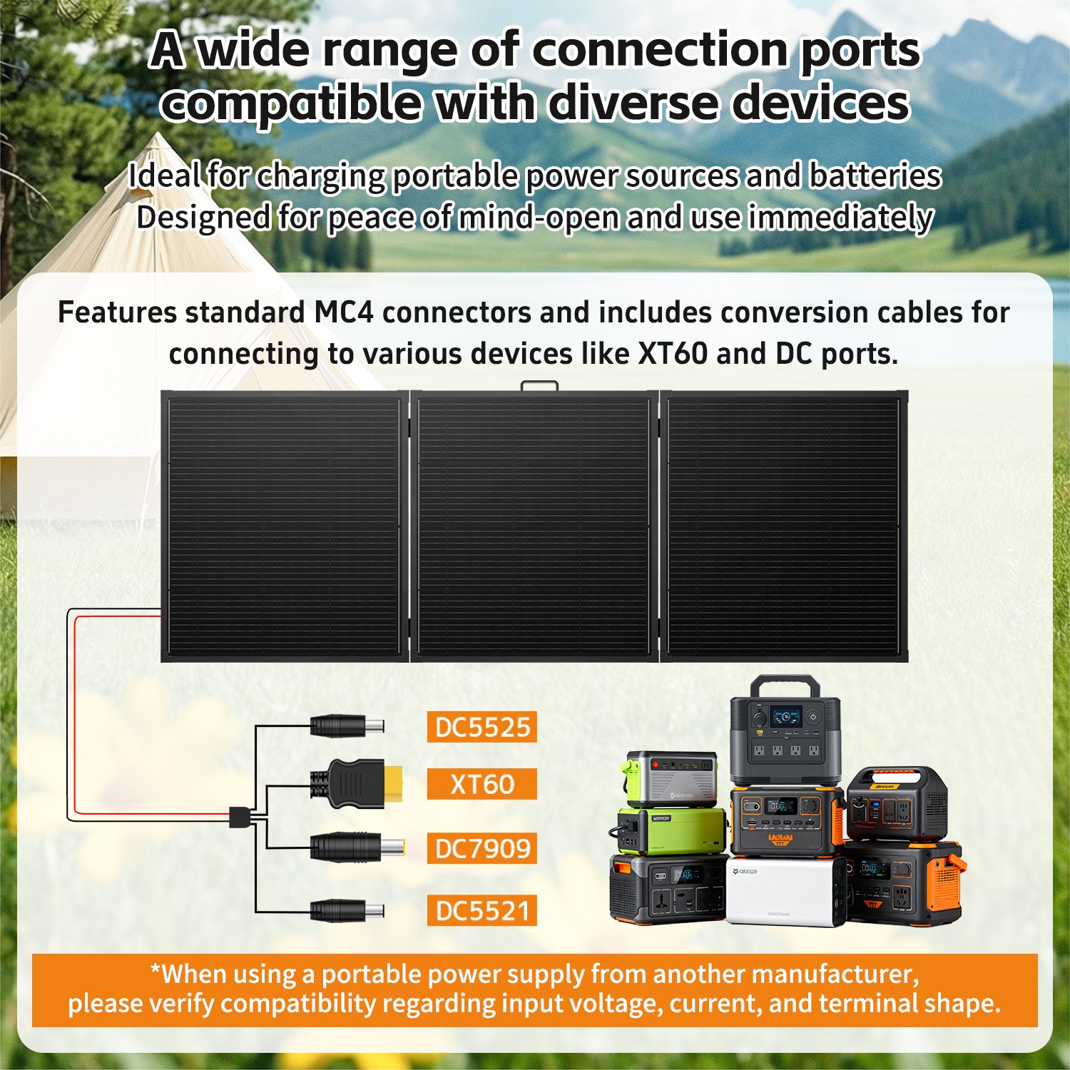300W Foldable Solar Panel 4-in-1 Adapter XT60 DC for Portable Power Station RV