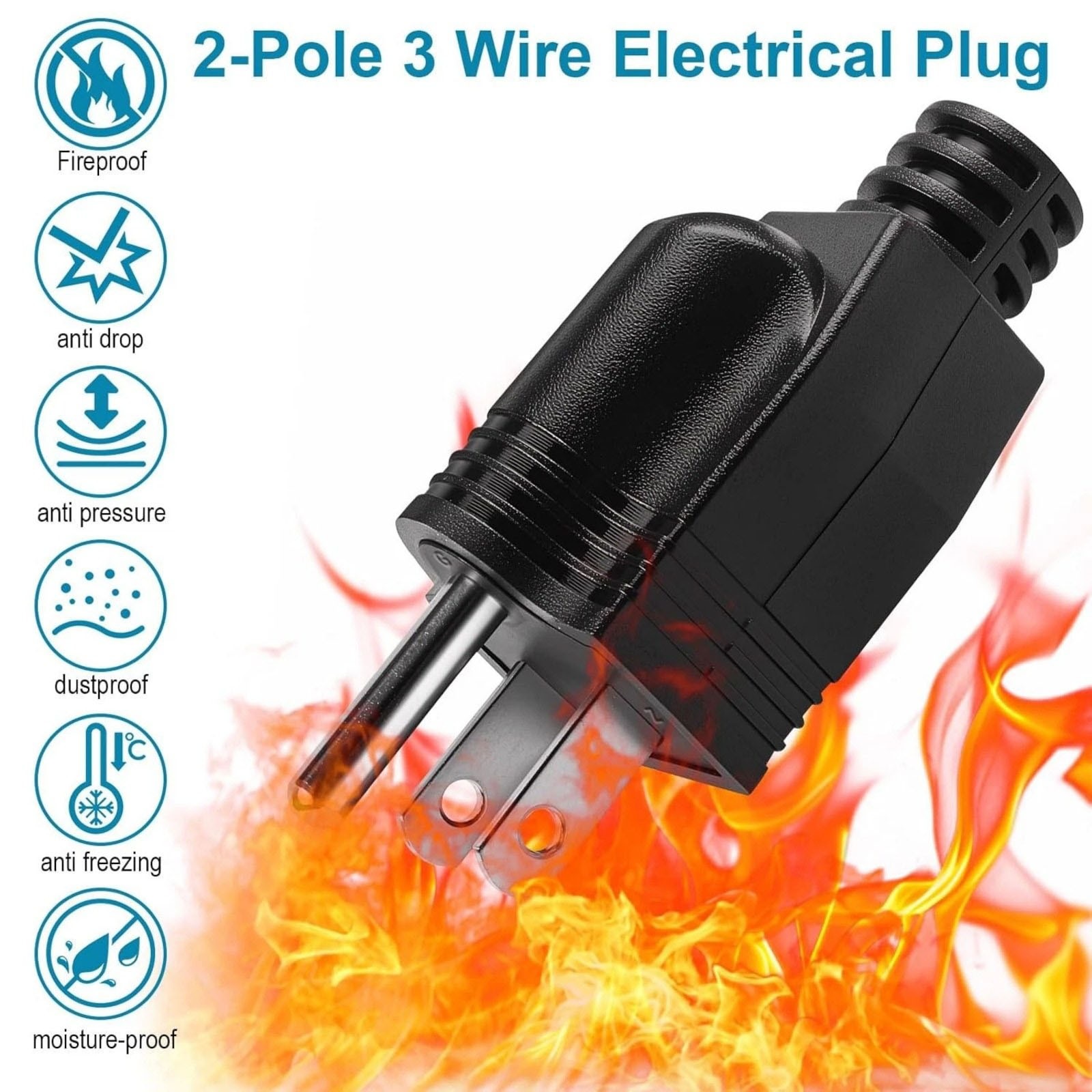 3-Pack 125V 15A AC Male Plug Replacement Components 3 Prong Electrical Wire