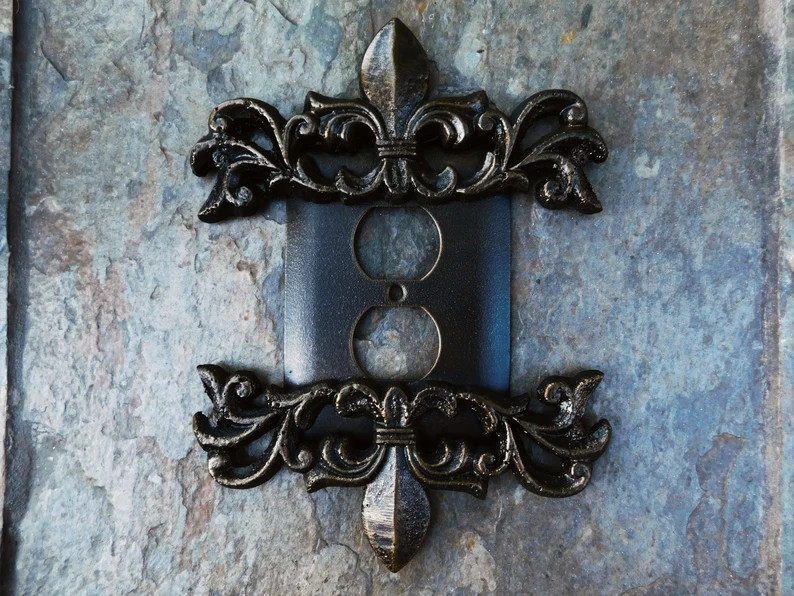 Fleur de Lis Metal Outlet Wall Plate Cover Old World Medieval Traditional French