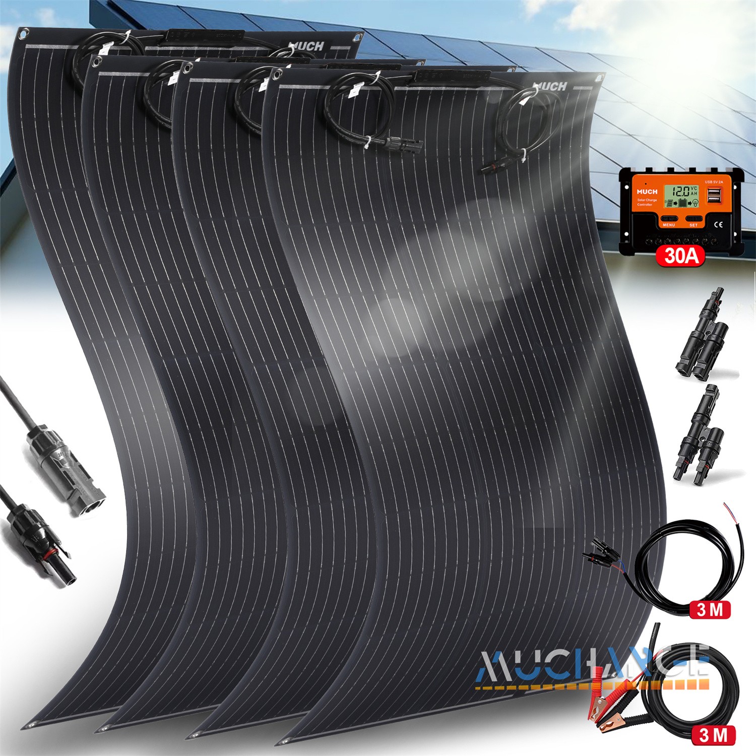 200/400W Monocrystalline Solar Panel Kits Portable for Camping RV Battery Charge