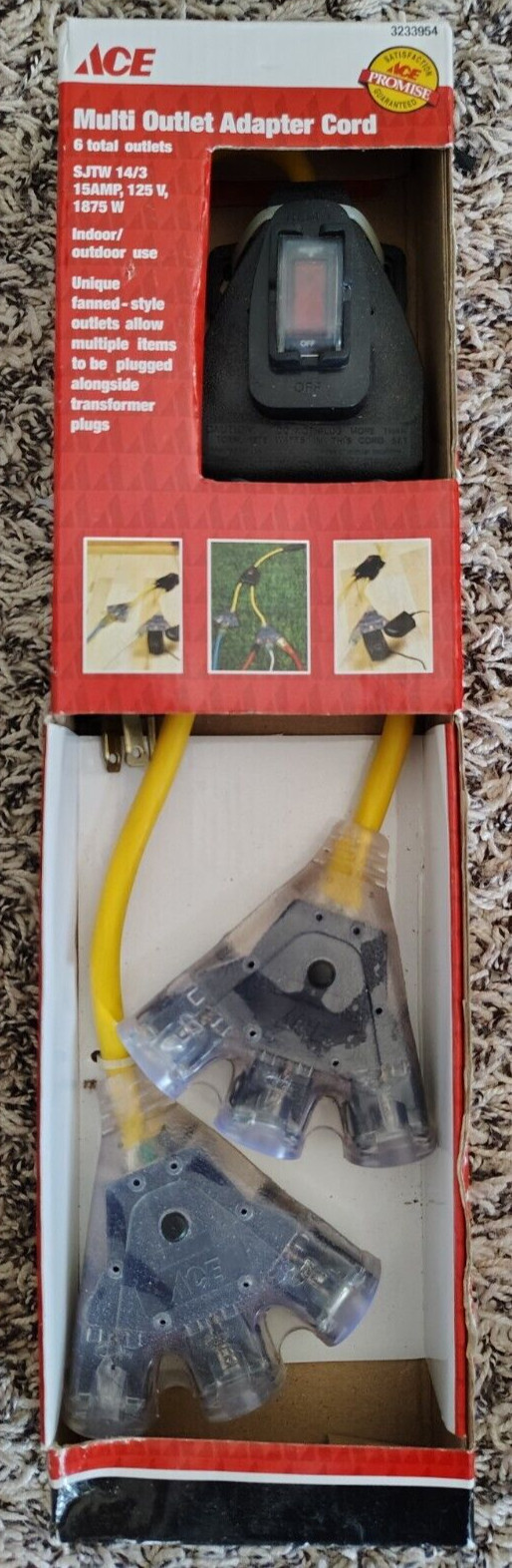 Ace Muti Outlet Outlet Adapter Cord with ON OFF Switch 15amps 1875 Watts