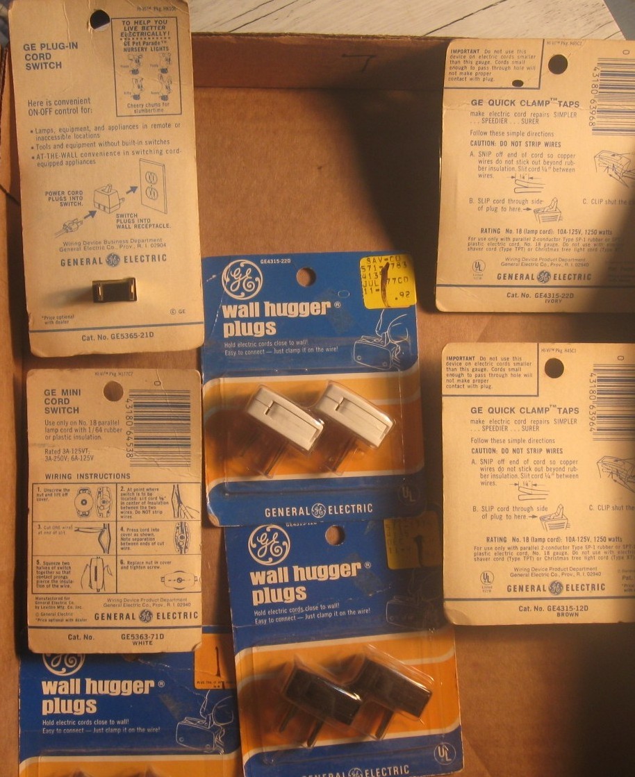NOS GE wall hugger plugs and plug-in cord switch