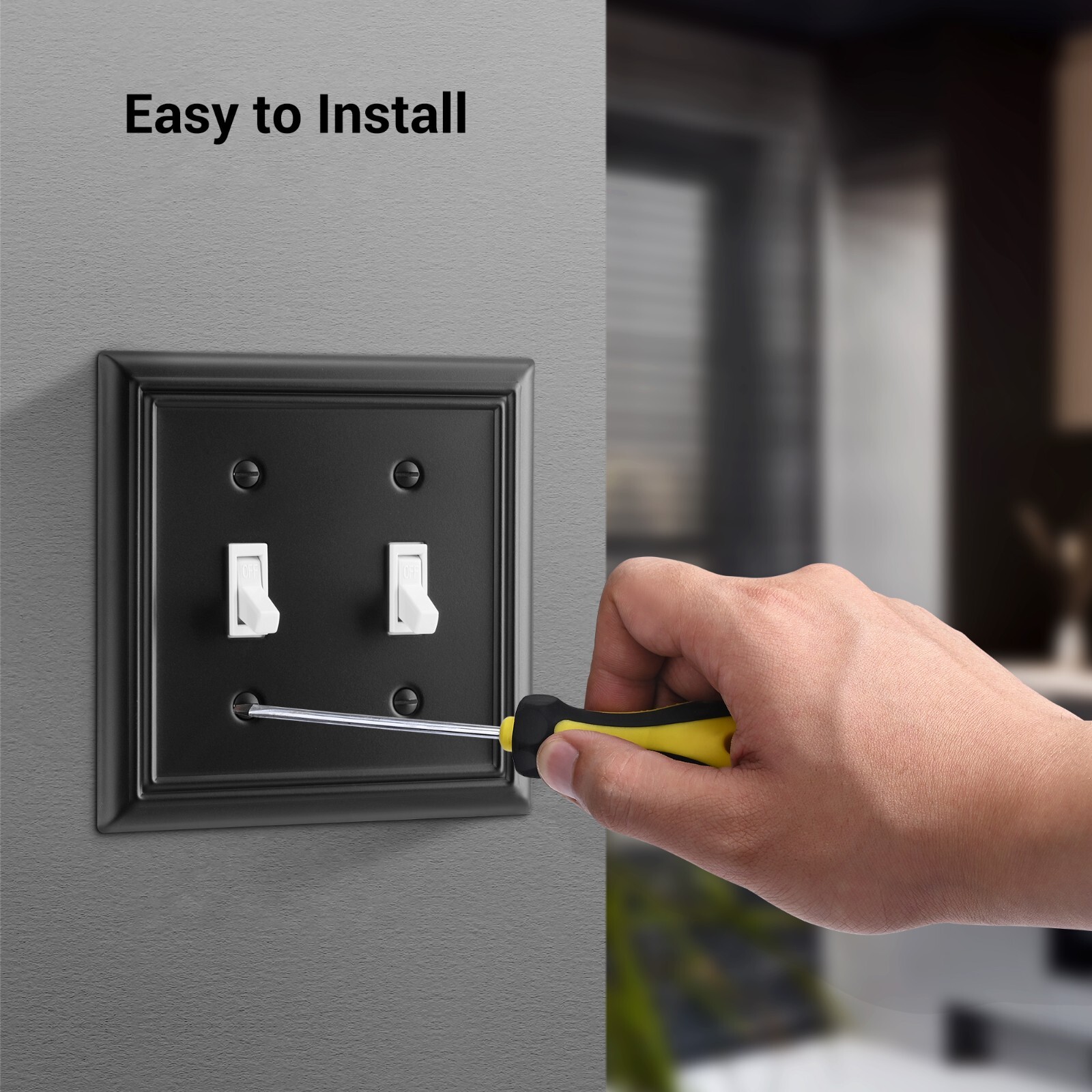 DEWENWILS Metal Outlet Cover, Standard Size Switch Cover, 4 Pack, Black