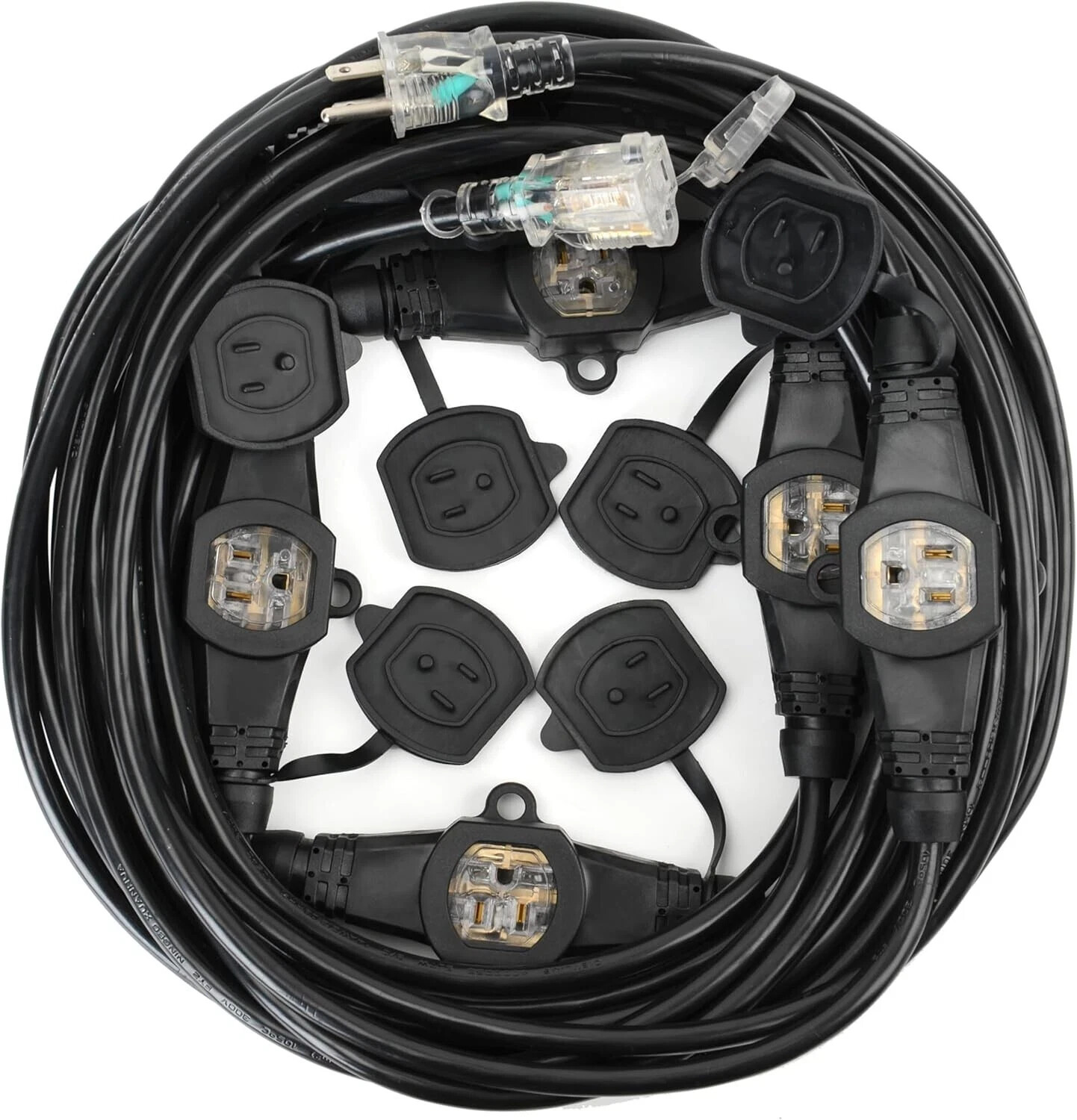 50FT 12 Gauge 5-15R 7 Outlet Cable Multiple Outlet Extension Cord with UL Listed