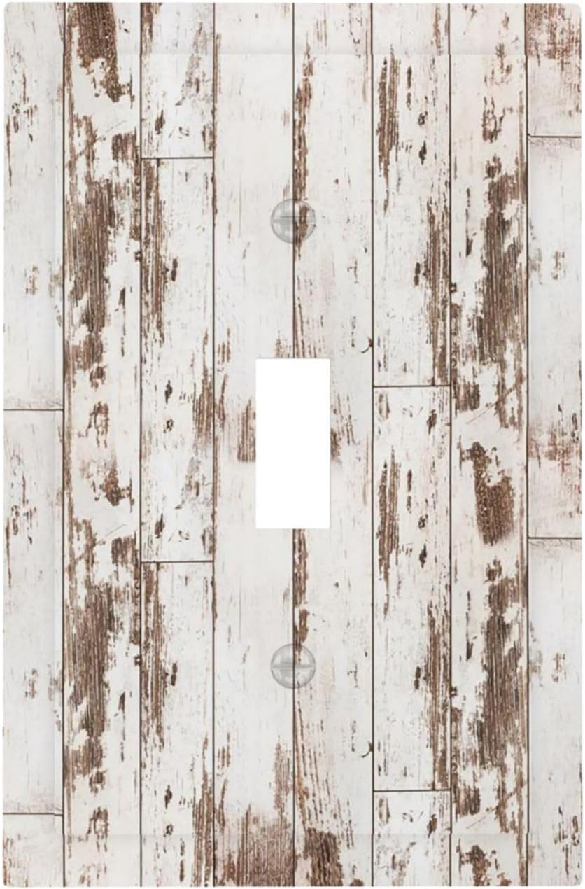 Vintage Rustic White Grey Wood 1 Gang Single Toggle Device Electrical Light Swit