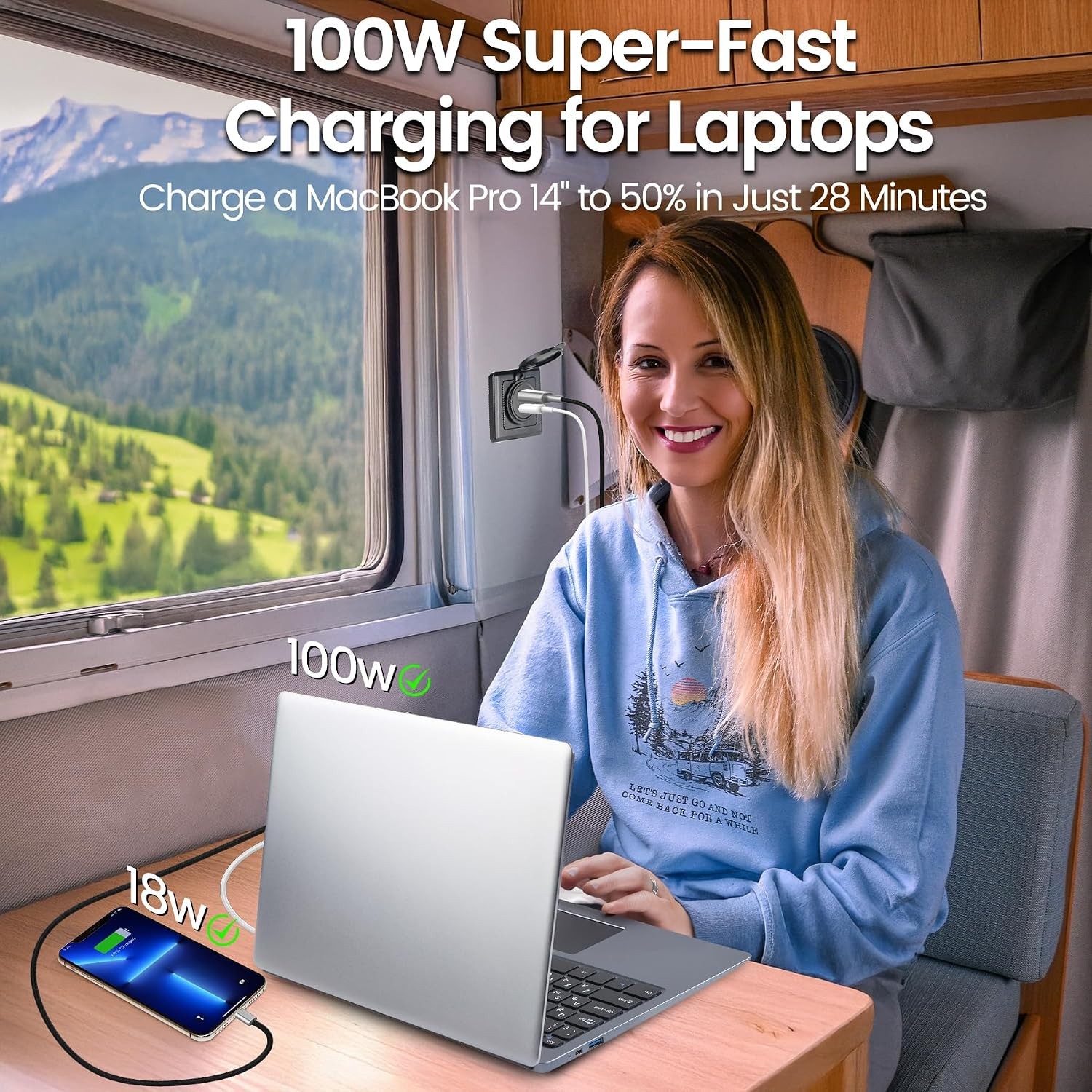 118W RV USB Outlet 100W PD & 18W USB-A Dual Port Power Socket, Powerful 1 PACK