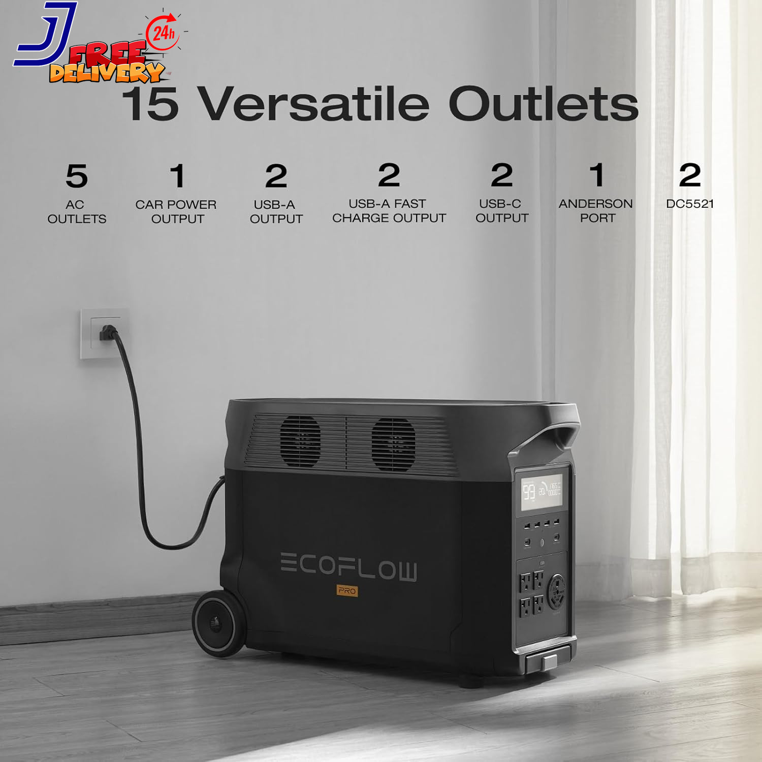 Portable Power Station 3600Wh DELTA Pro 120V AC Outlets X 5 3600W 2.7H Fast Char