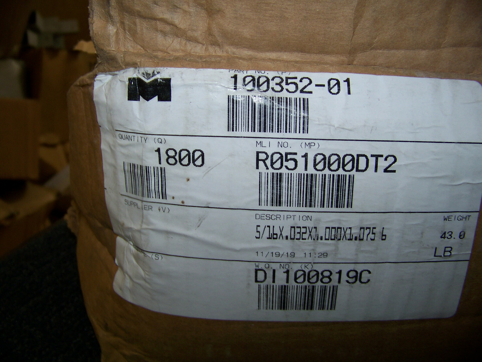 Mueller 5/16 x .032 x 1.000 x 1.075 6 Copper 100352-01 New (QTY 1800)