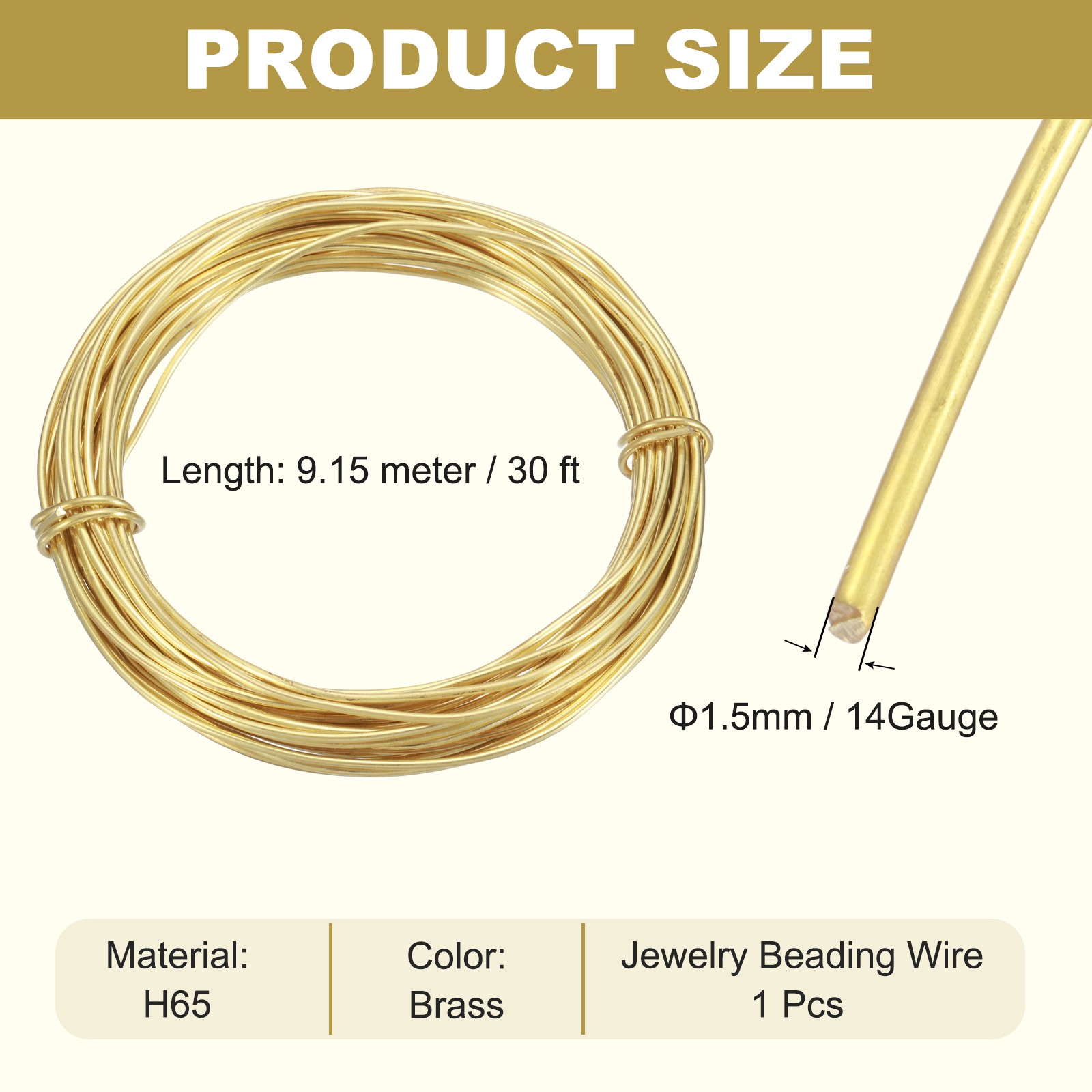 14 Gauge Brass Round Wire 30ft Craft Tarnish Resistant Beading Wires